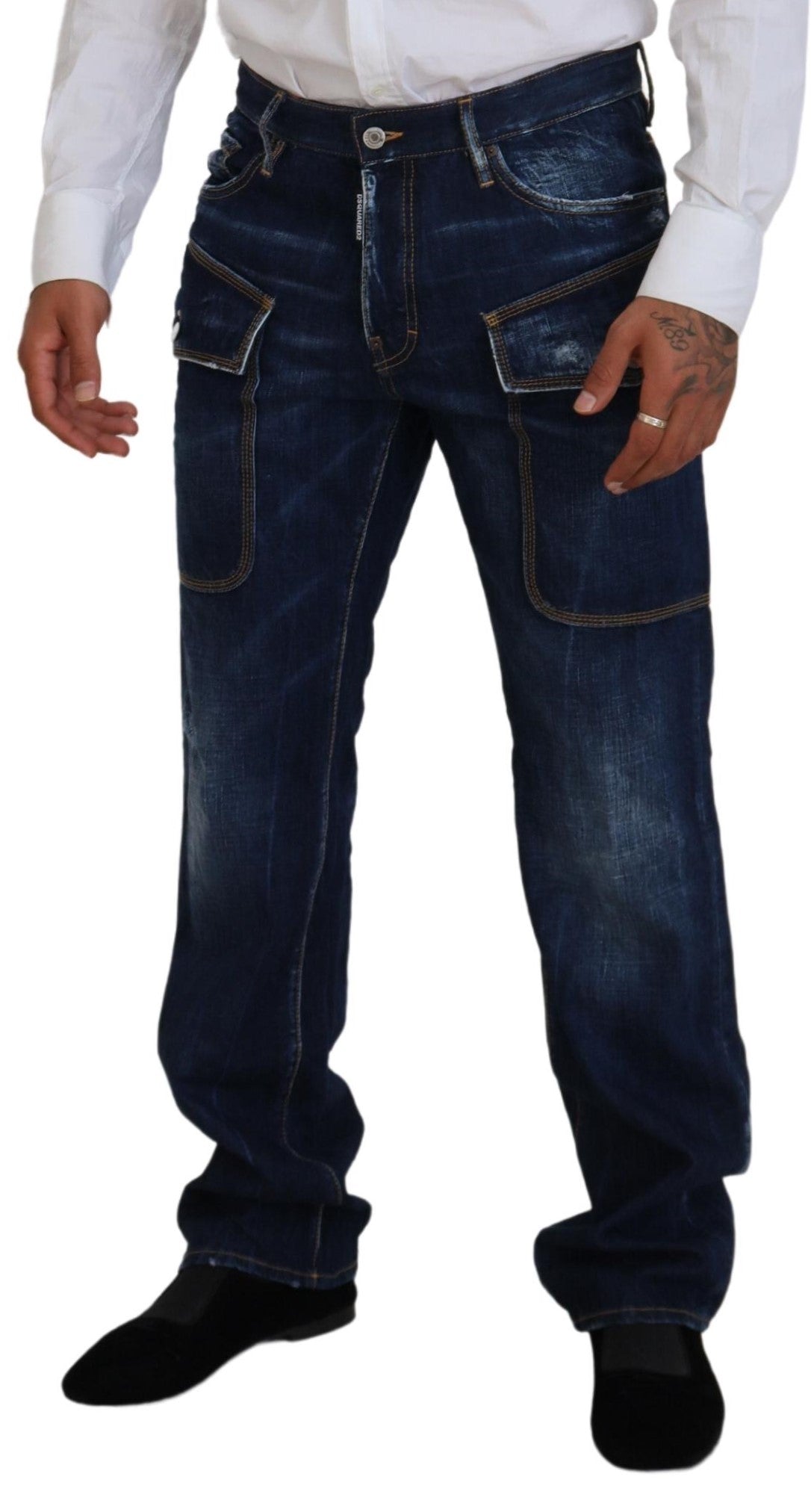 Dsquared² Blue Washed Cotton Cargo Casual Men Denim Jeans