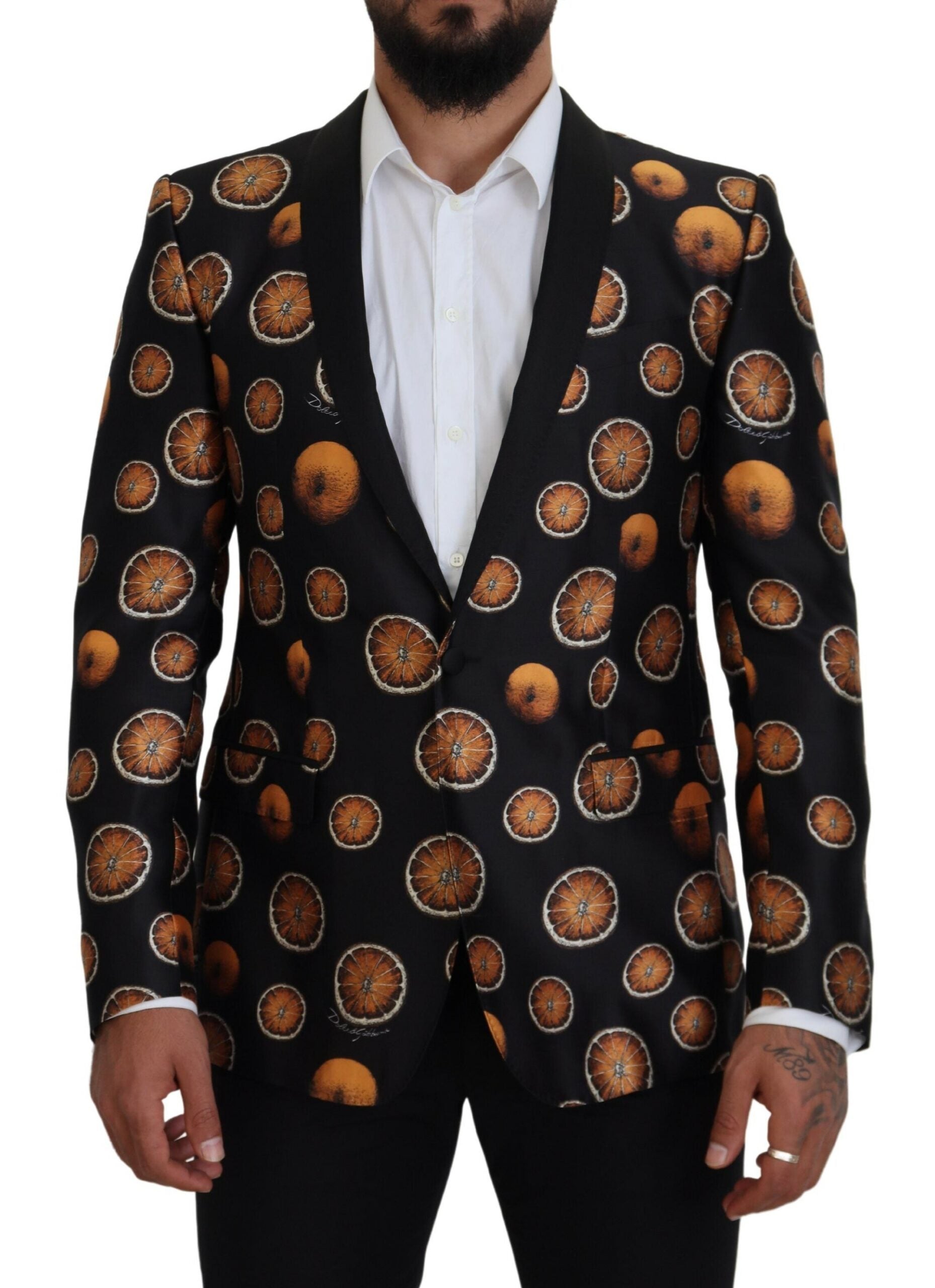 Dolce &amp; Gabbana Черно оранжево палто Martini Blazer с принт