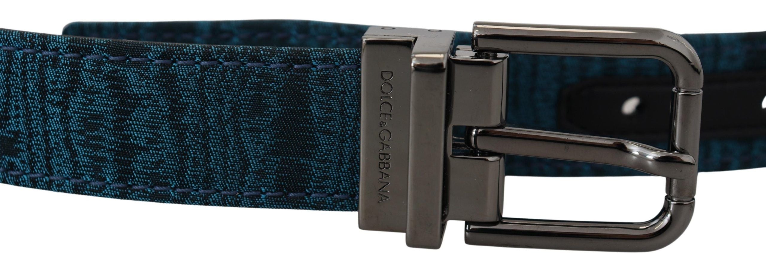 Dolce &amp; Gabbana Blue Jacquard Moire Silver Metal Belt Men