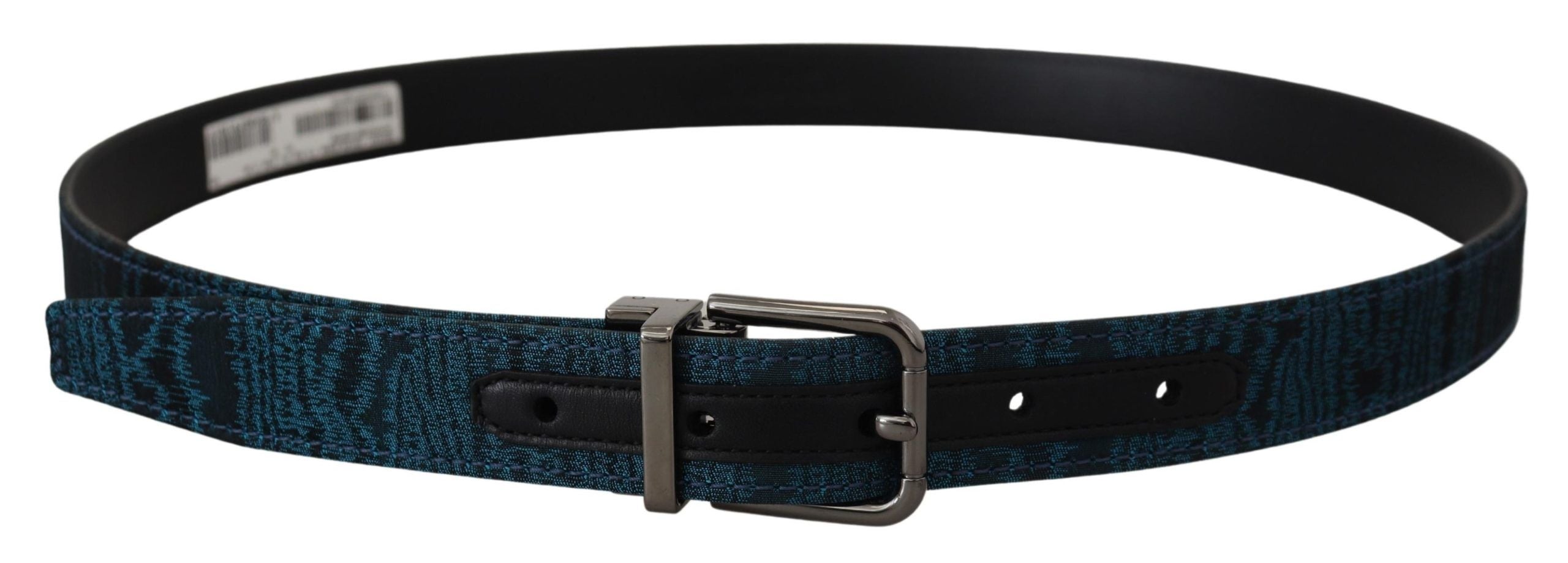 Dolce &amp; Gabbana Blue Jacquard Moire Silver Metal Belt Men