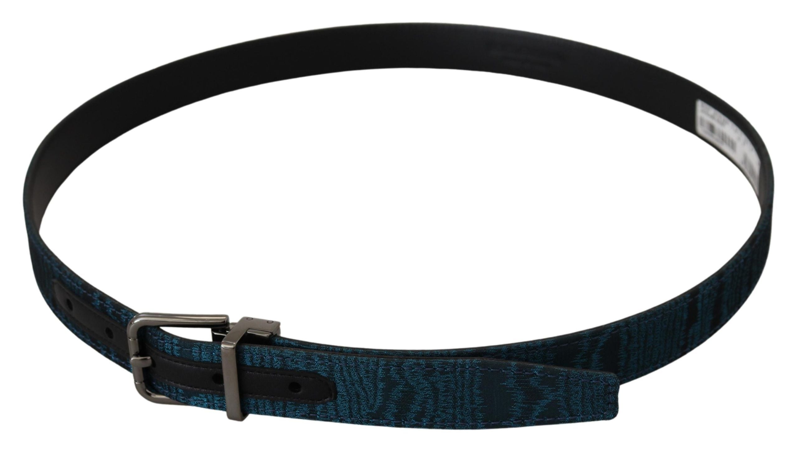 Dolce &amp; Gabbana Blue Jacquard Moire Silver Metal Belt Men