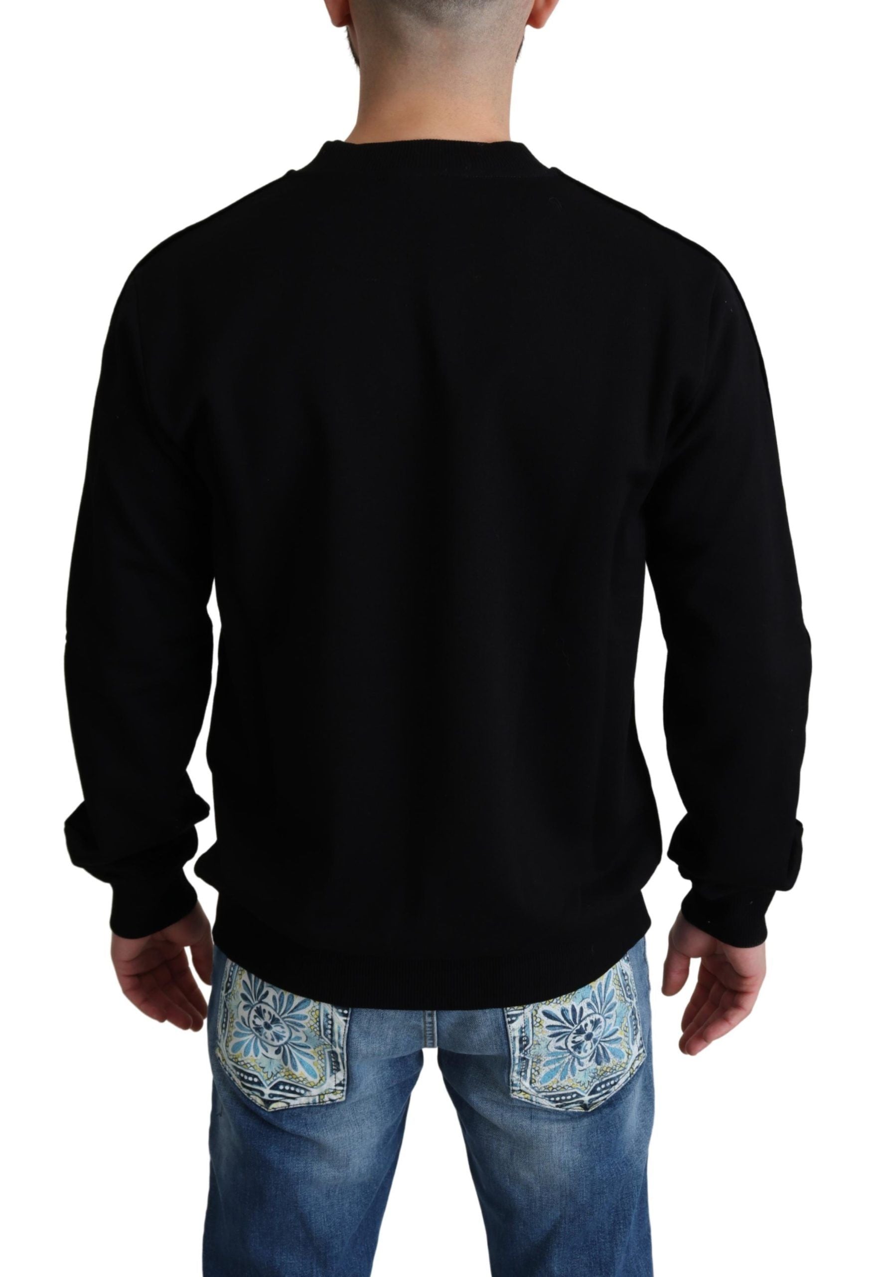 Dolce & Gabbana Black Cotton Crown Pullover Mens Sweater