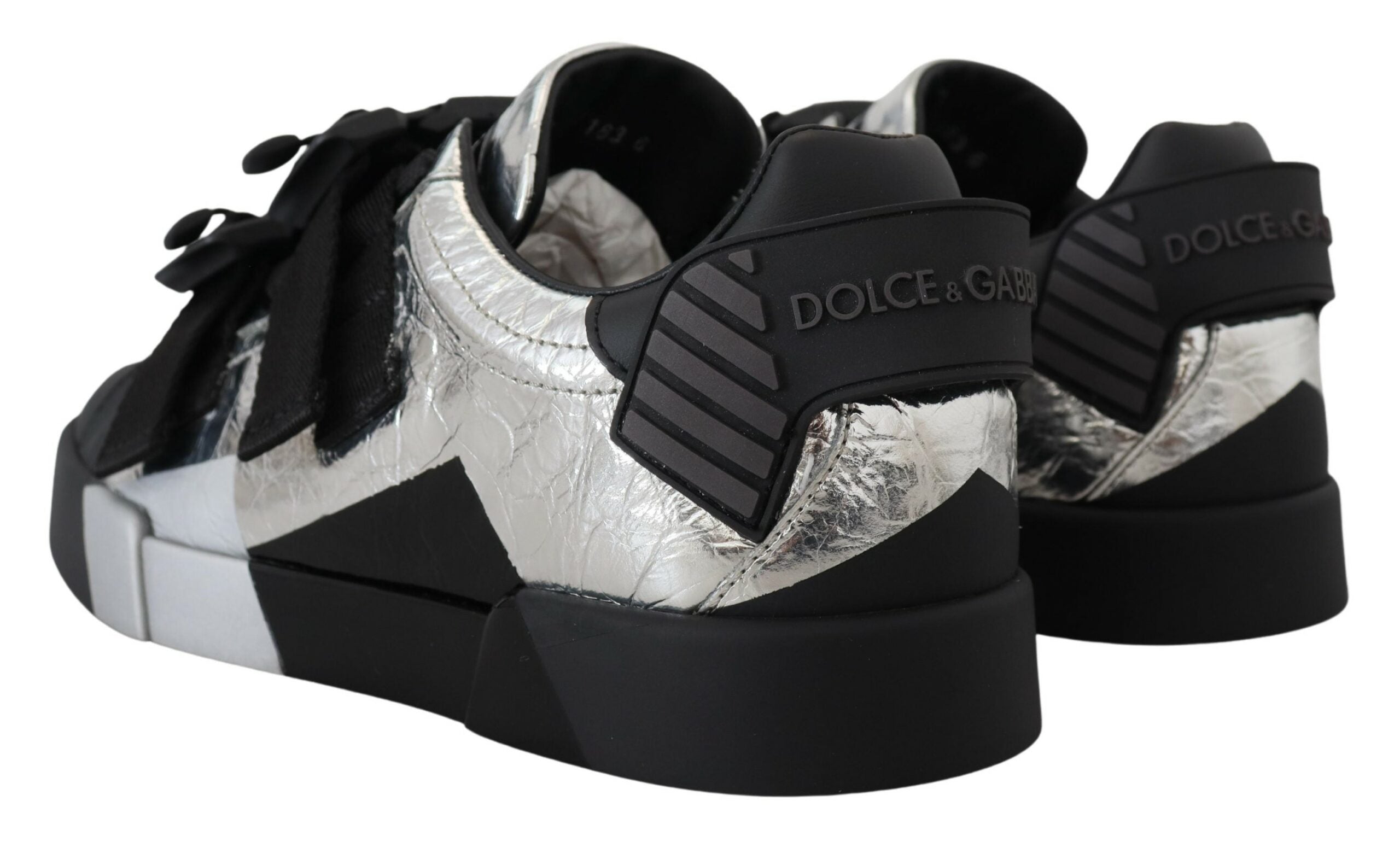 Dolce & Gabbana Exclusive Silver and Black Low Top Leather Sneakers