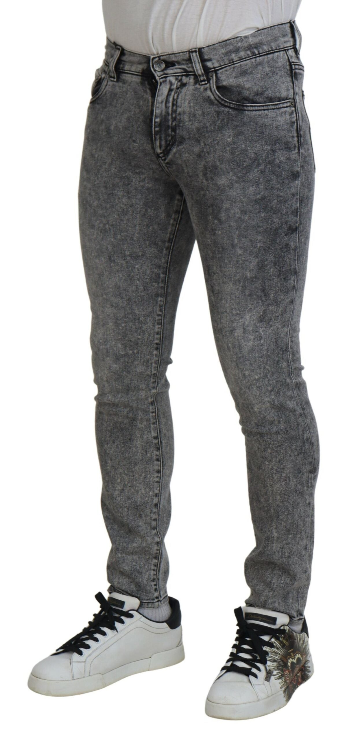 Dolce &amp; Gabbana Grey Washed Cotton Slim Fit Men Denim Jeans