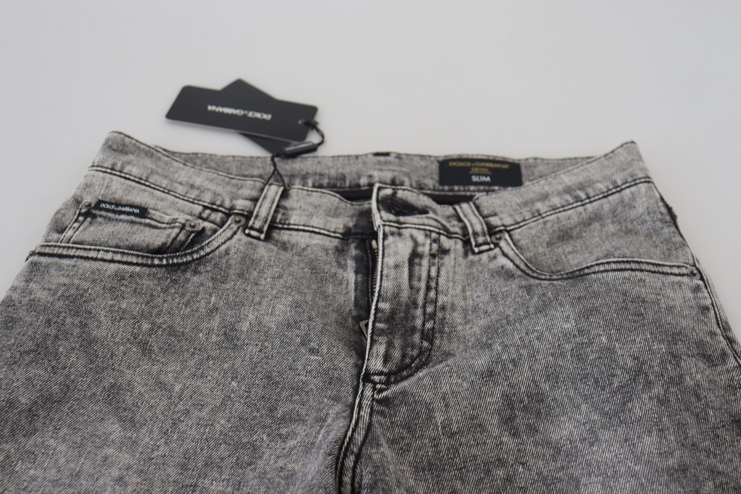 Dolce &amp; Gabbana Grey Washed Cotton Slim Fit Men Denim Jeans