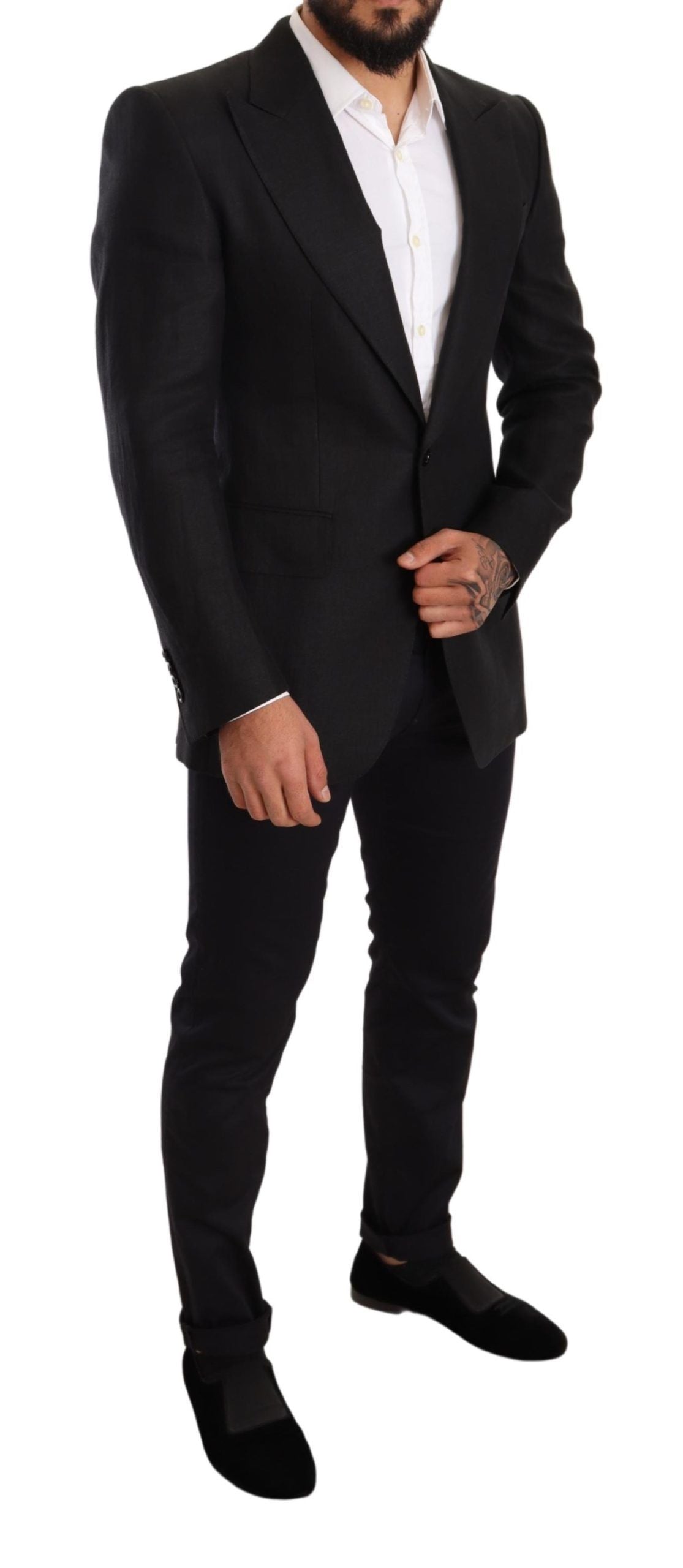 Dolce & Gabbana Elegant Slim Fit Black Linen Blazer