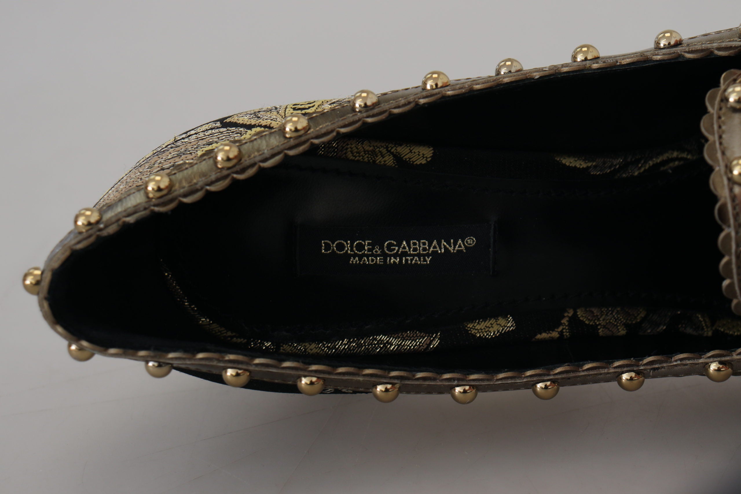 Dolce & Gabbana Golden Jacquard Brocade Square Toe Pumps