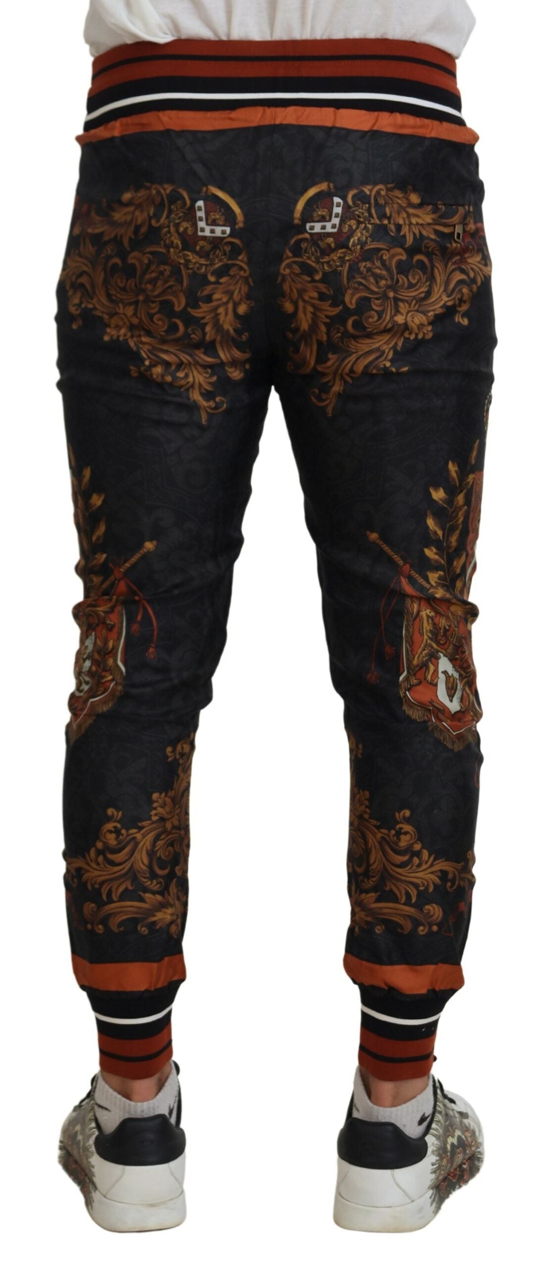 Dolce &amp; Gabbana Сиви копринени барокови панталони с корона Спортни панталони