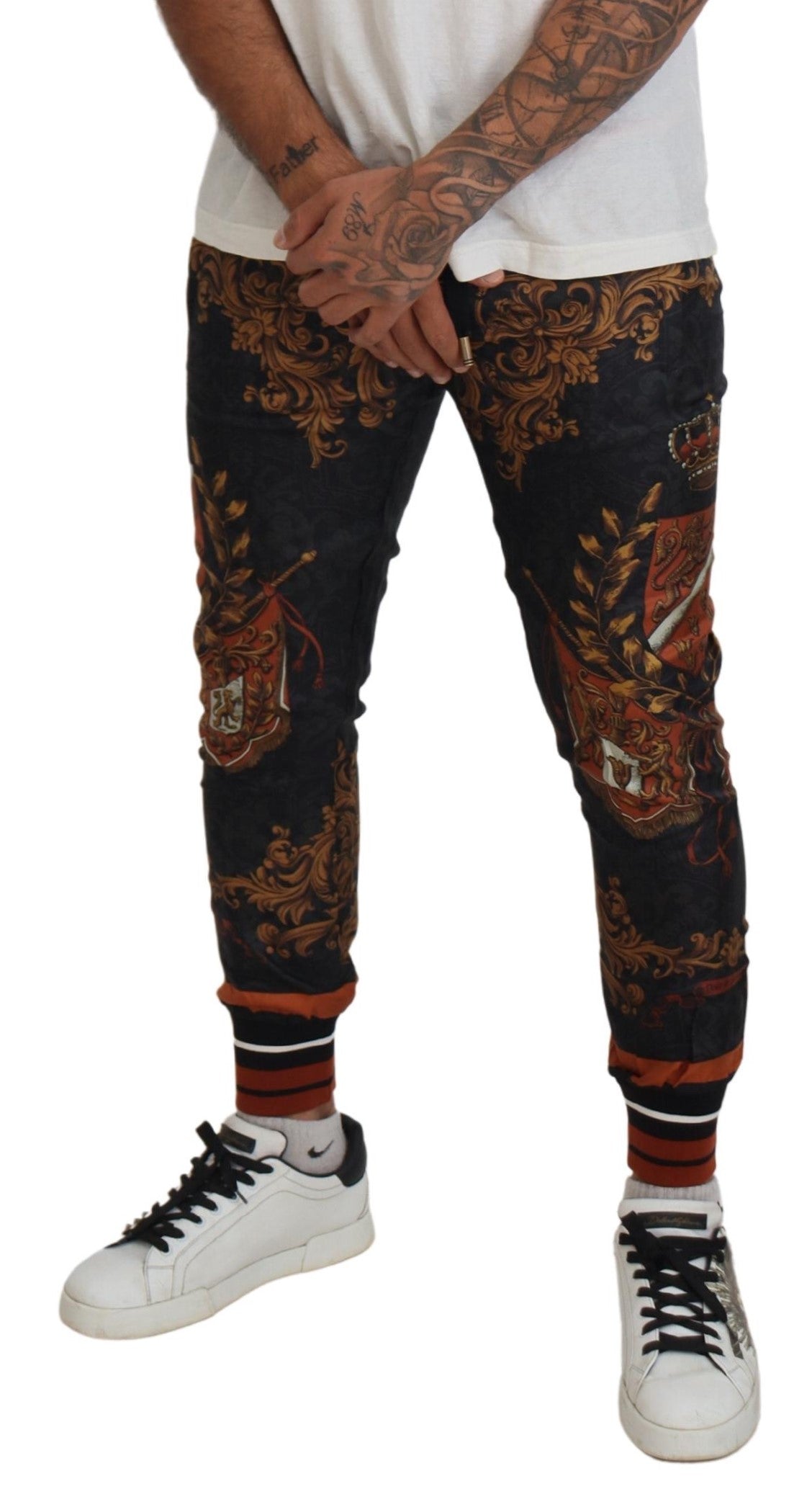 Dolce &amp; Gabbana Сиви копринени барокови панталони с корона Спортни панталони
