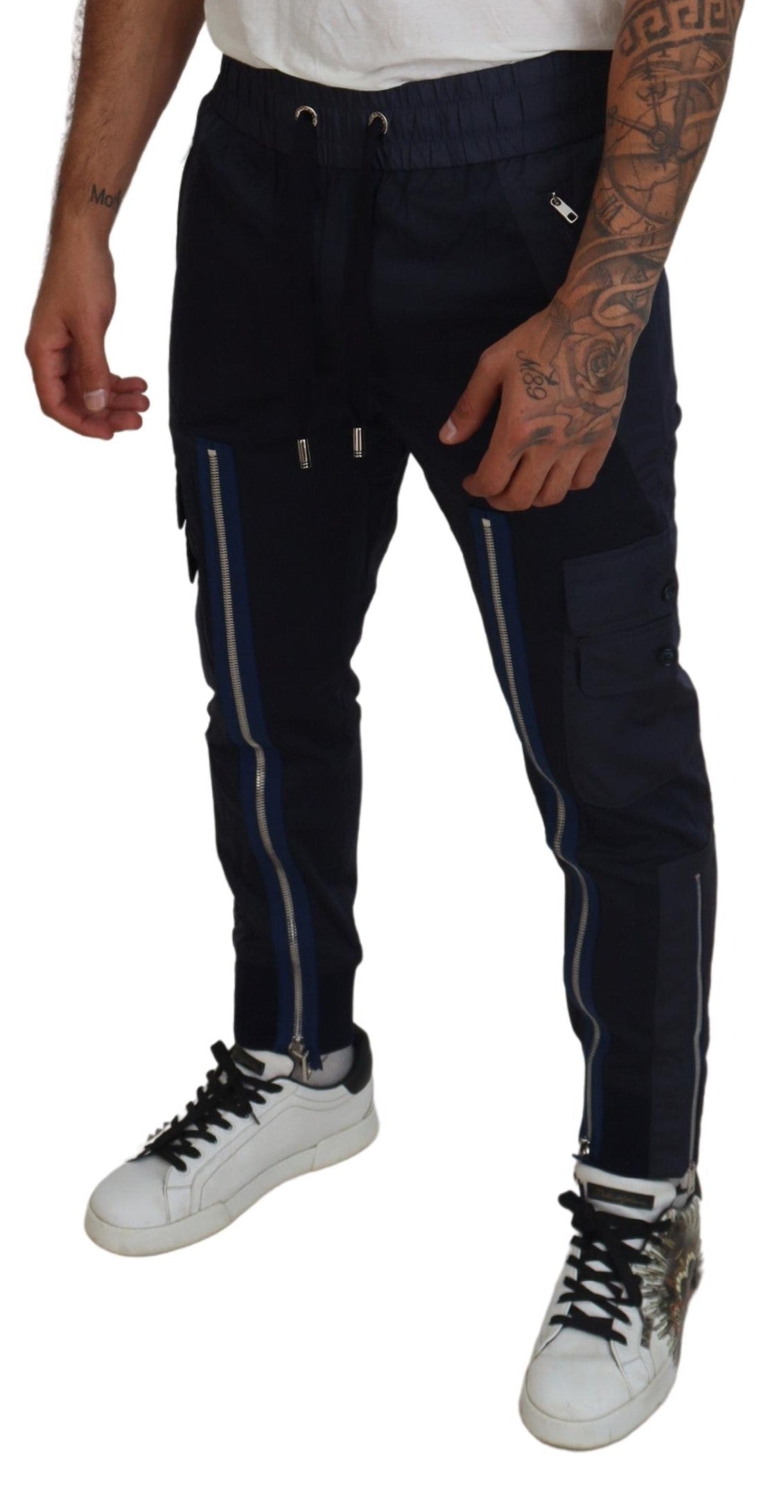 Dolce &amp; Gabbana Тъмносини памучни джогинг панталони с цип