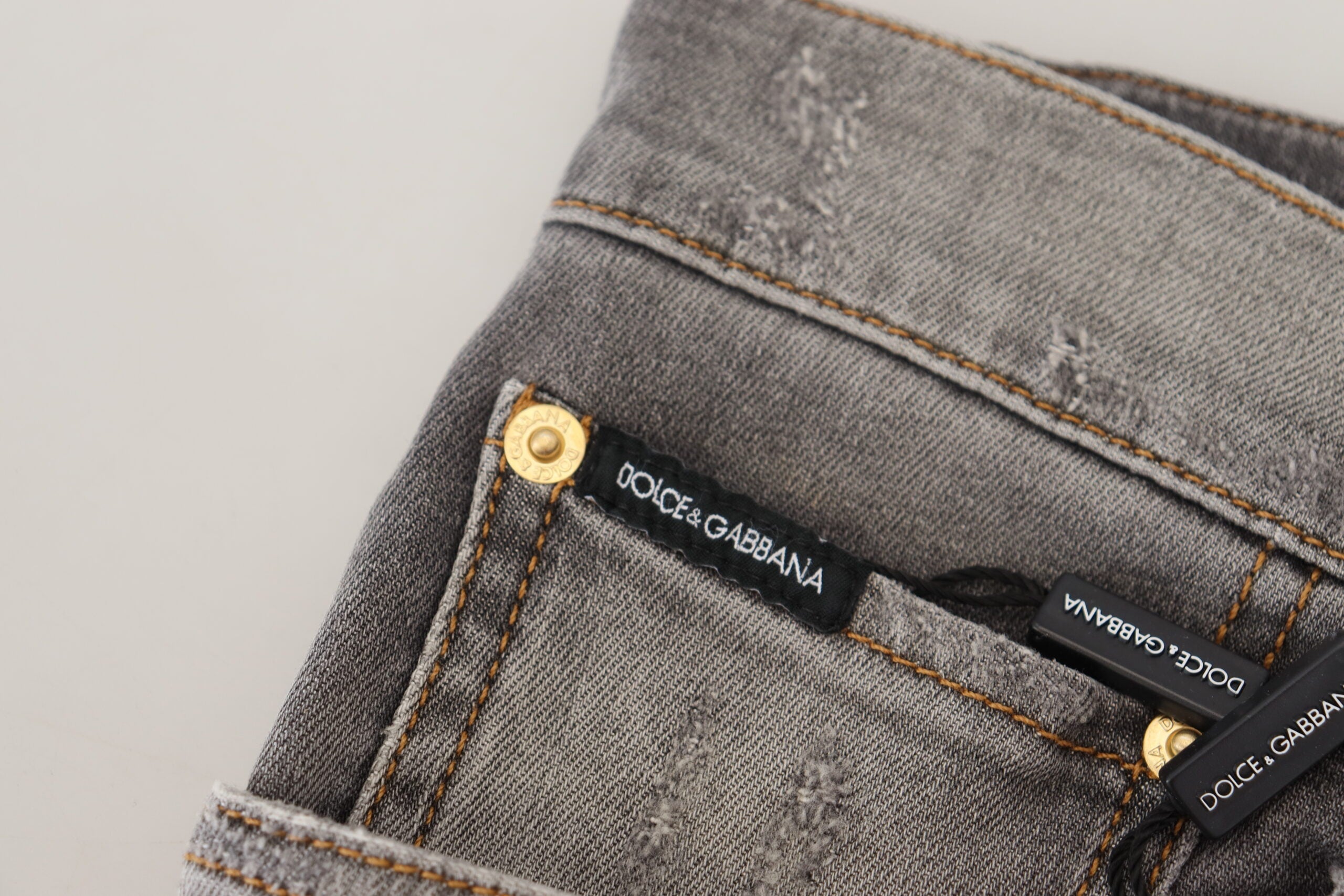 Dolce &amp; Gabbana Сиви бродерии Окъсани тесни дънки от деним