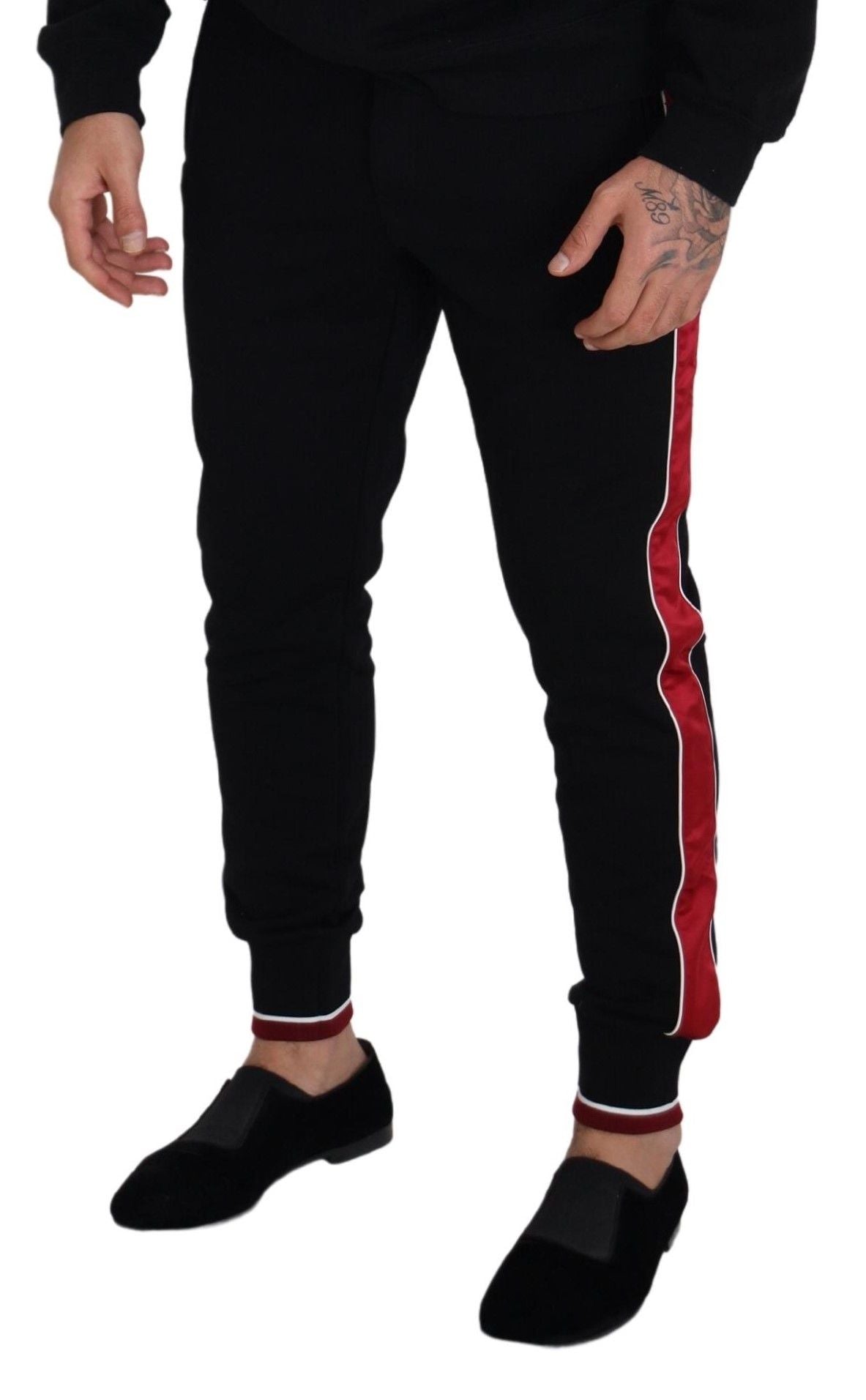 Dolce & Gabbana Elegant Black Jogging Sweatpants with Red Detail