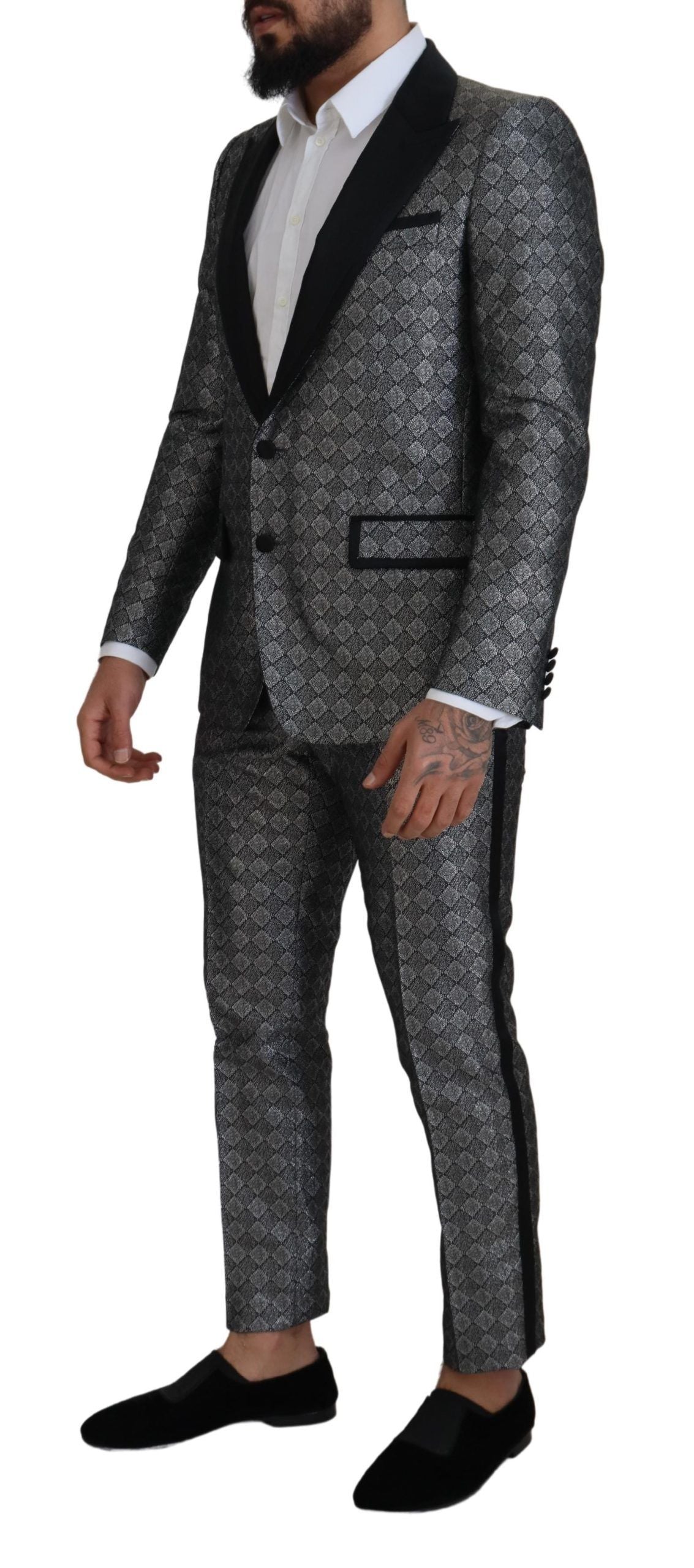 Dolce & Gabbana Elegant Silver Patterned Slim Fit Suit