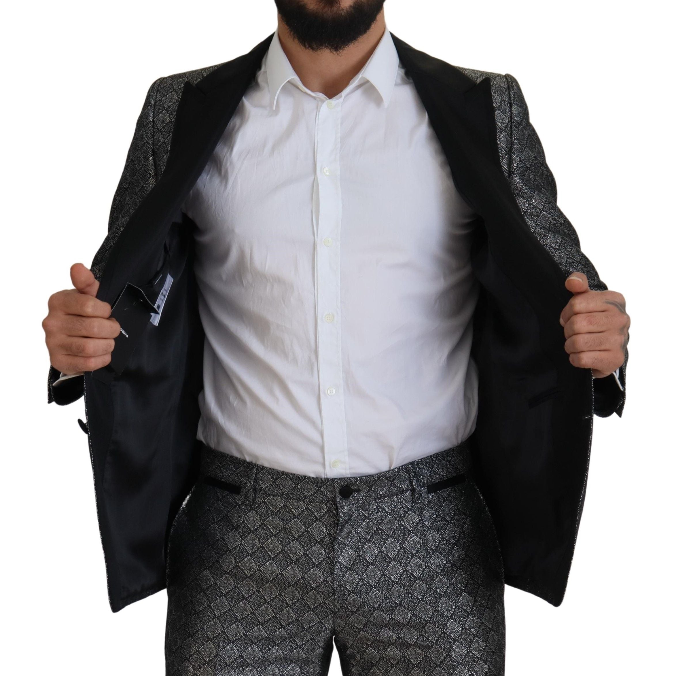 Dolce & Gabbana Elegant Silver Patterned Slim Fit Suit