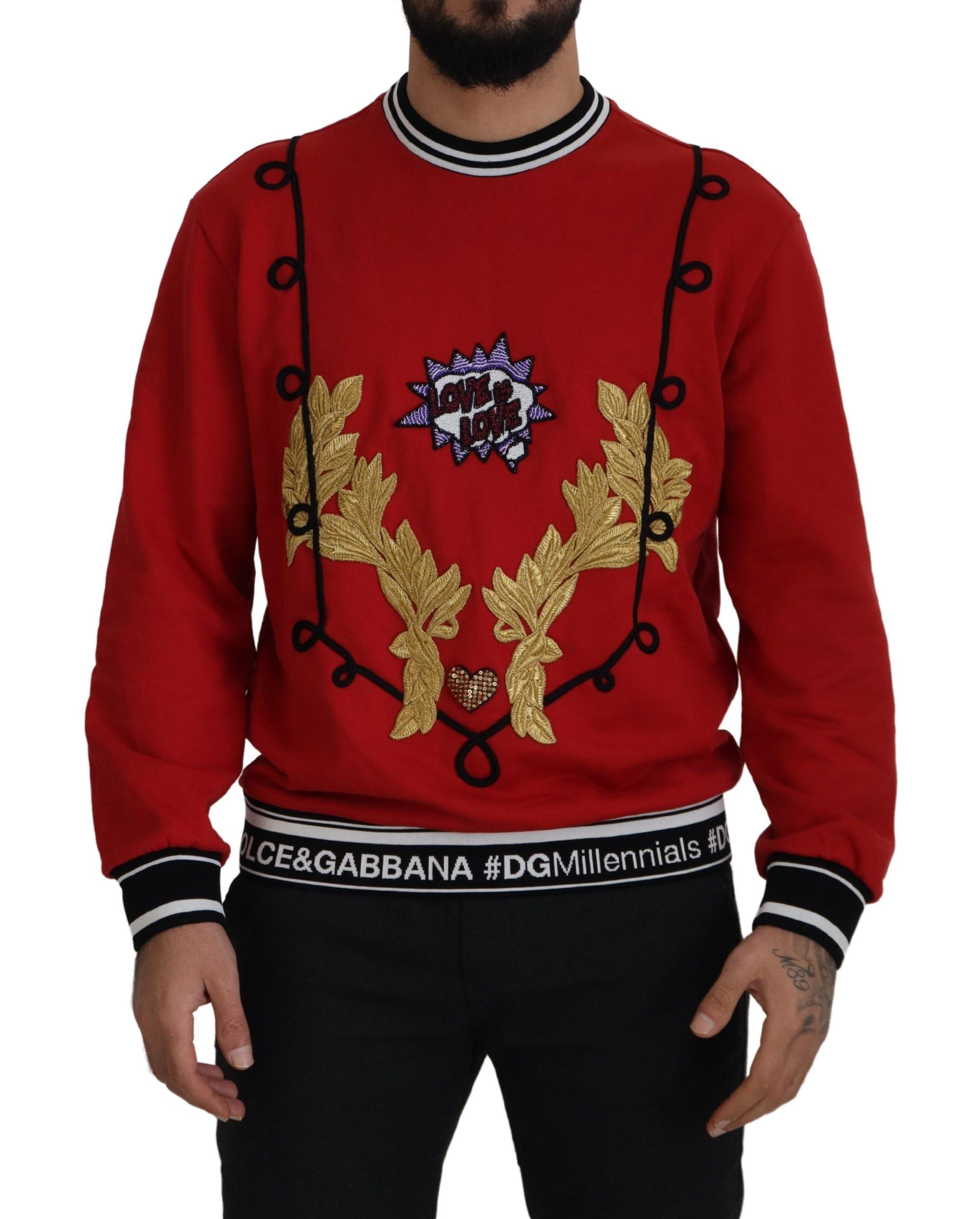 Любовен памучен пуловер с червени пайети Dolce &amp; Gabbana