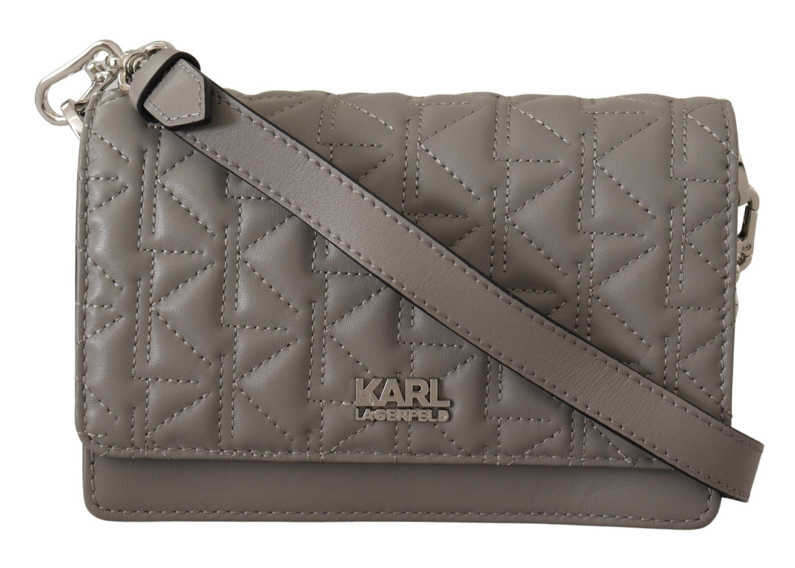 Светлосива кожена чанта през рамо Karl Lagerfeld