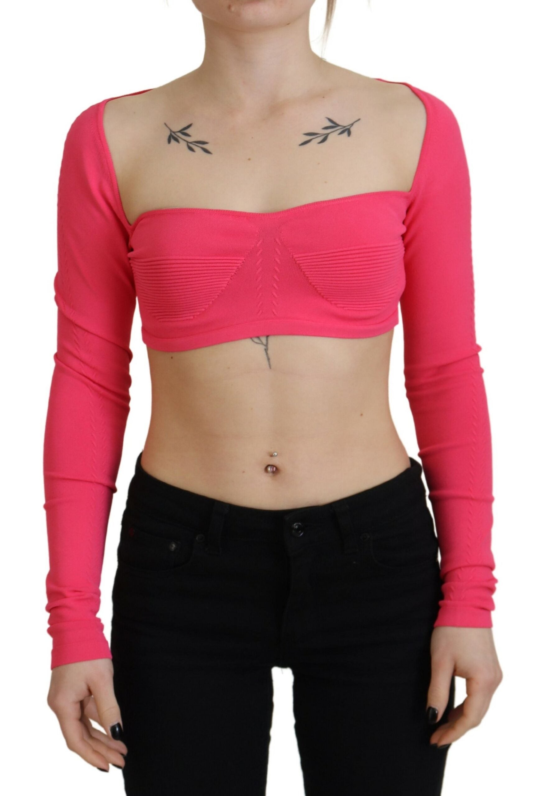 Dsquared² Pink Viscose Knit Square Neck Long Sleeves Top