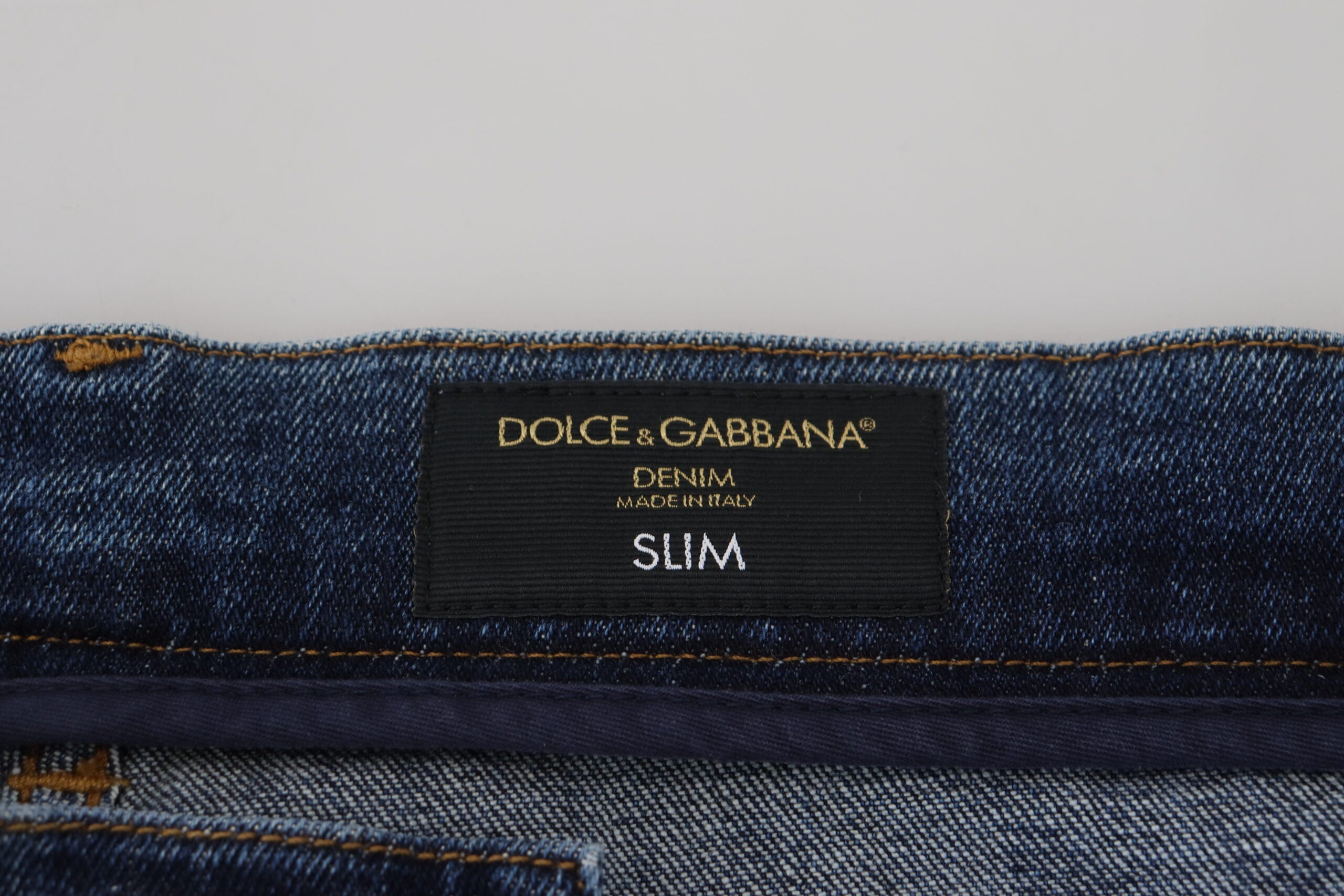 Dolce &amp; Gabbana Сини окъсани памучни еластични тесни дънки от деним