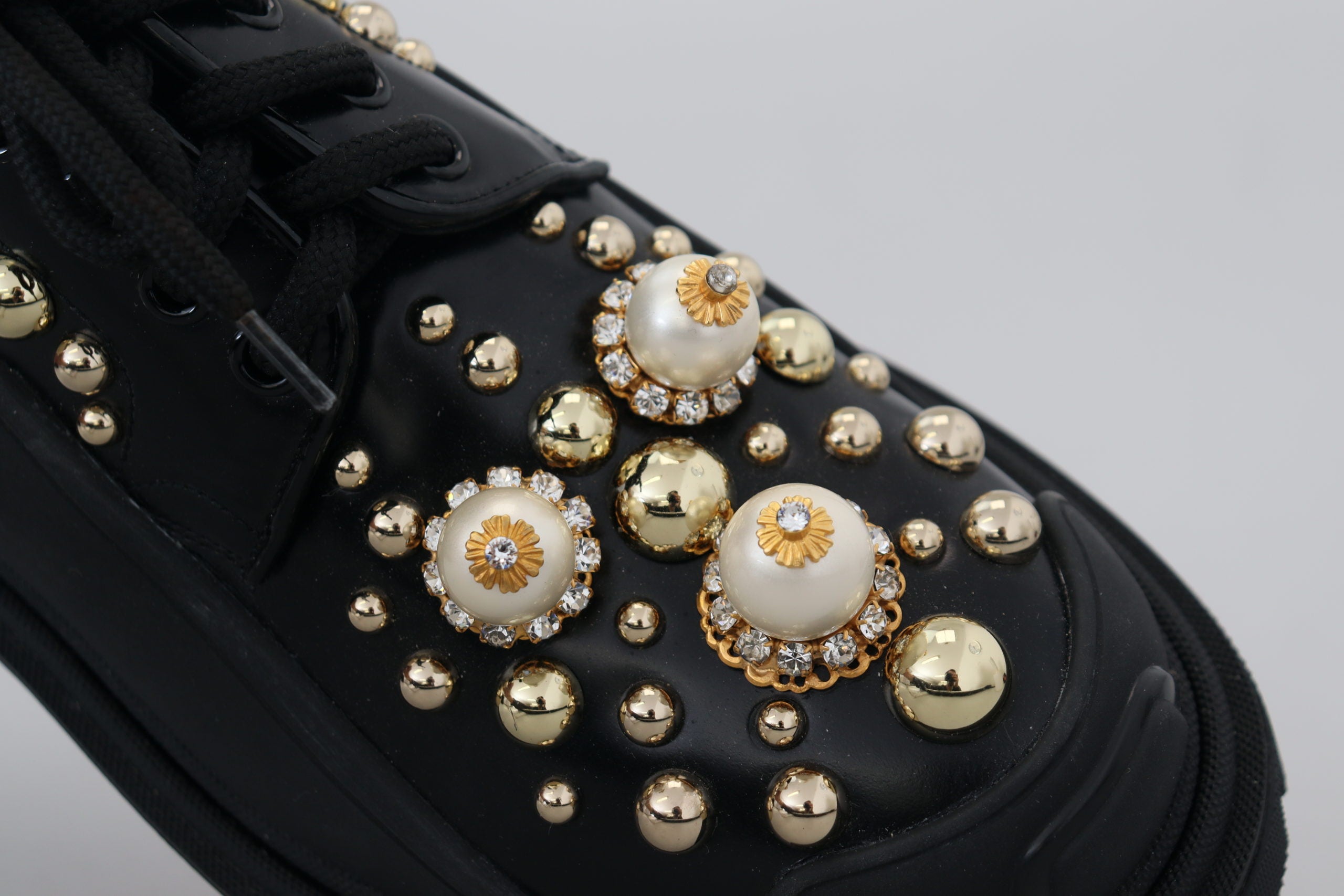 Dolce &amp; Gabbana черни кожени трекинг дерби обувки, украсени
