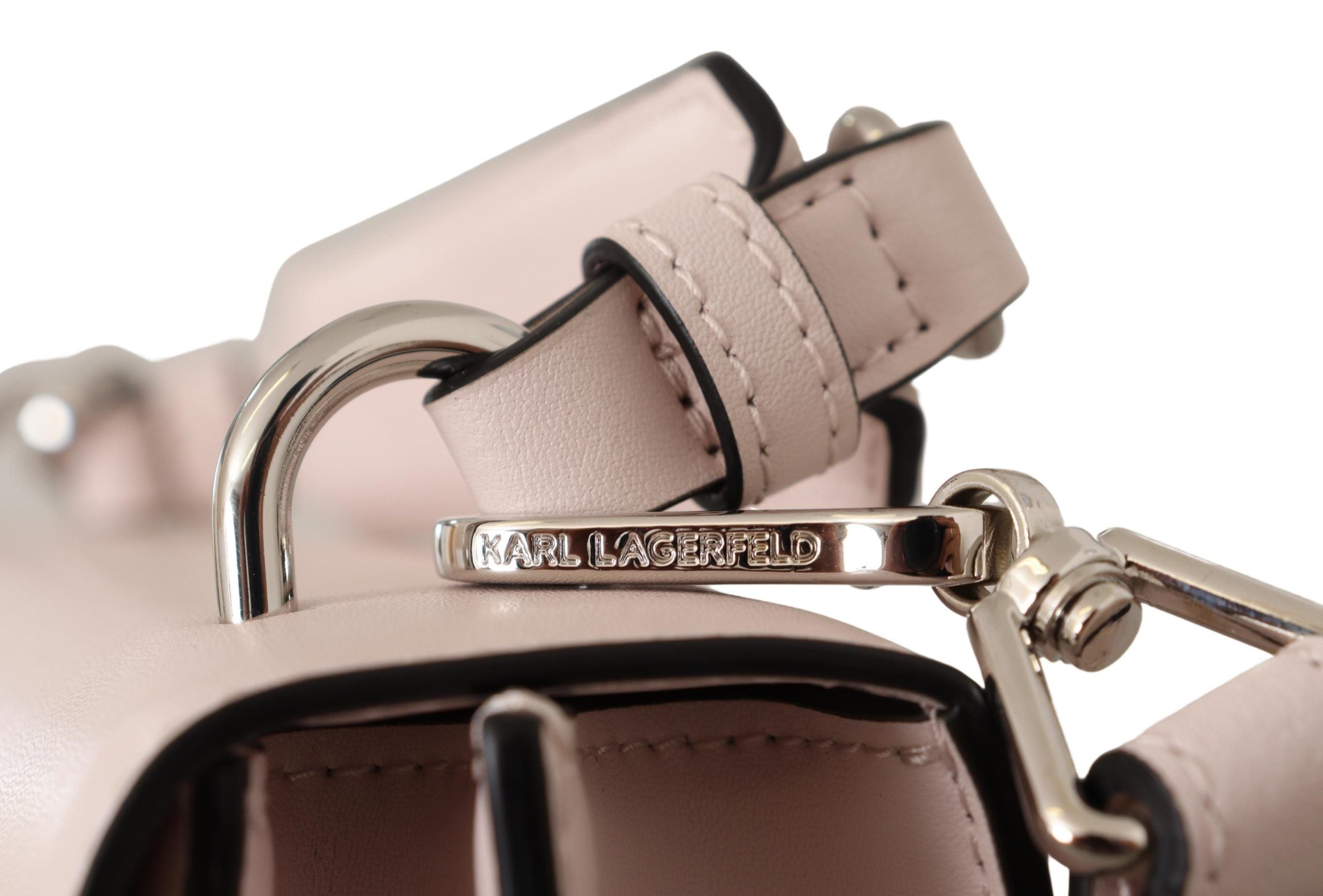 Светлорозова кожена чанта през рамо Karl Lagerfeld