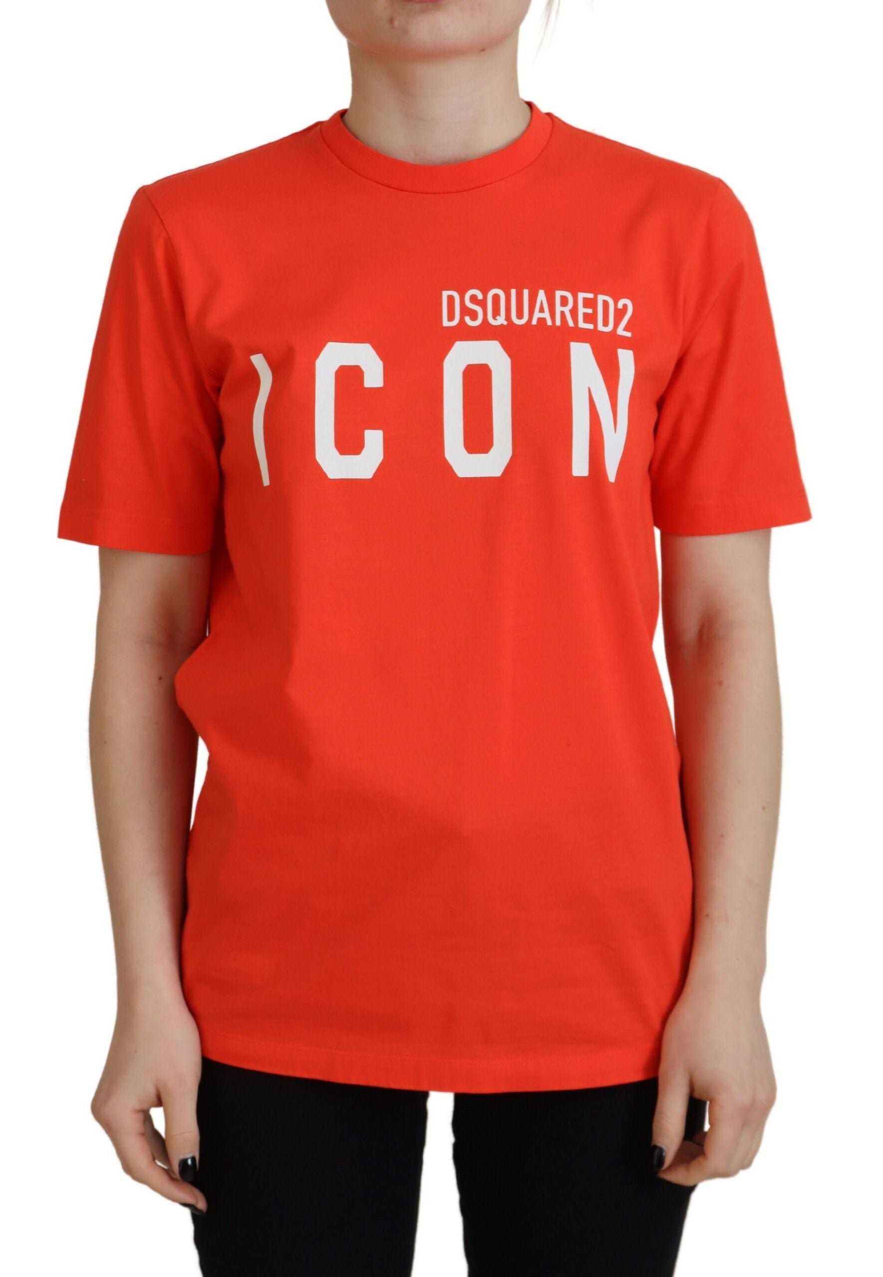 Dsquared² Orange Cotton Shiny Icon East Tee Crewneck T-shirt