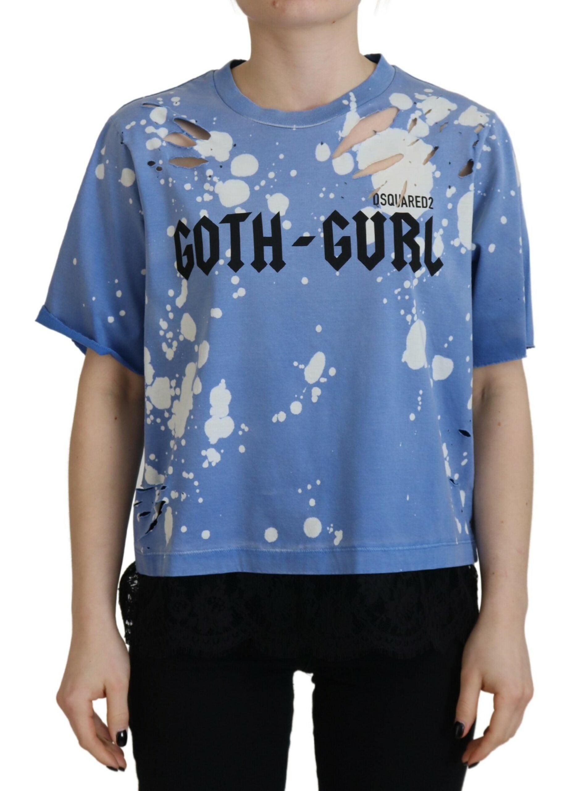 Dsquared² Blue Goth Gurl Print Black Lace Cotton Tee T-shirt