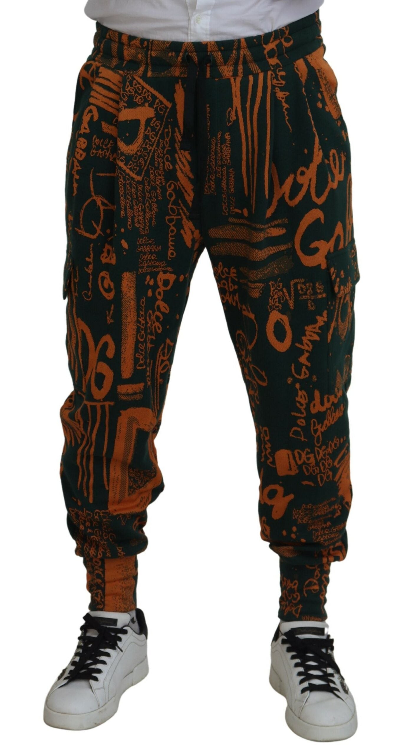 Копринени карго панталони Dolce &amp; Gabbana с многоцветен принт на лого