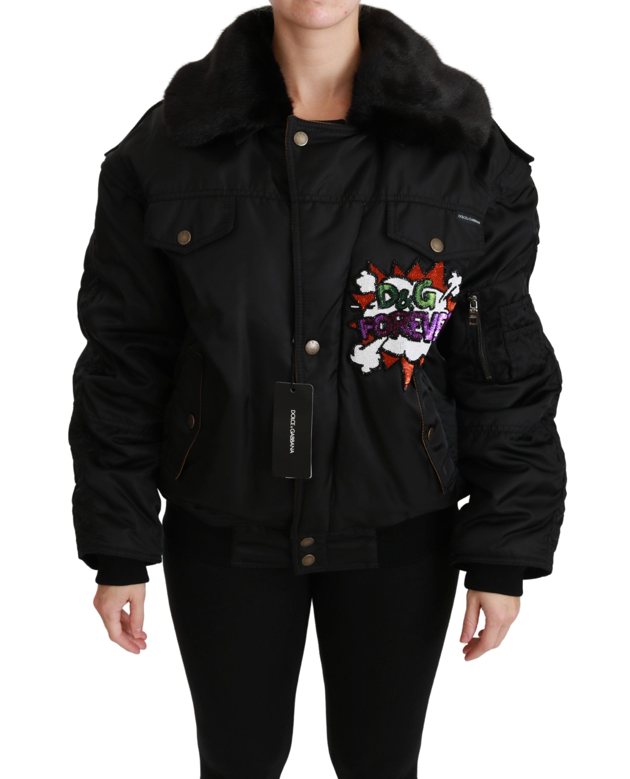 Dolce &amp; Gabbana Black Queen Crown Bomber яке с пайети