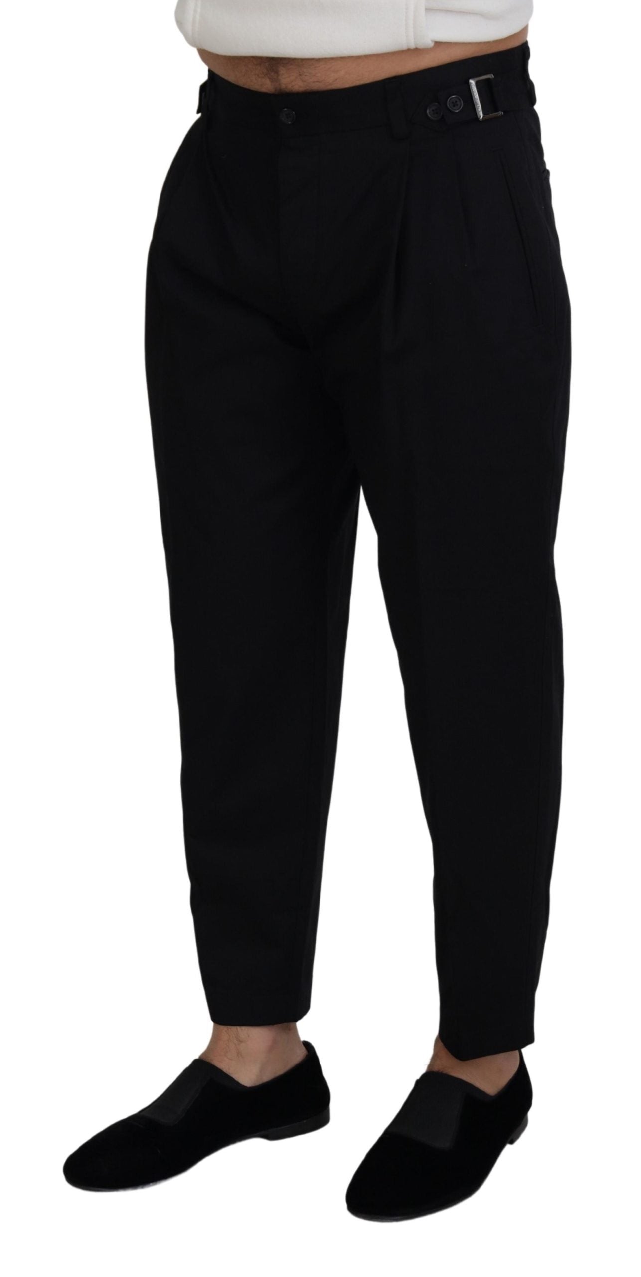 Dolce & Gabbana Sleek Black Italian Designer Pants with Side Buckle