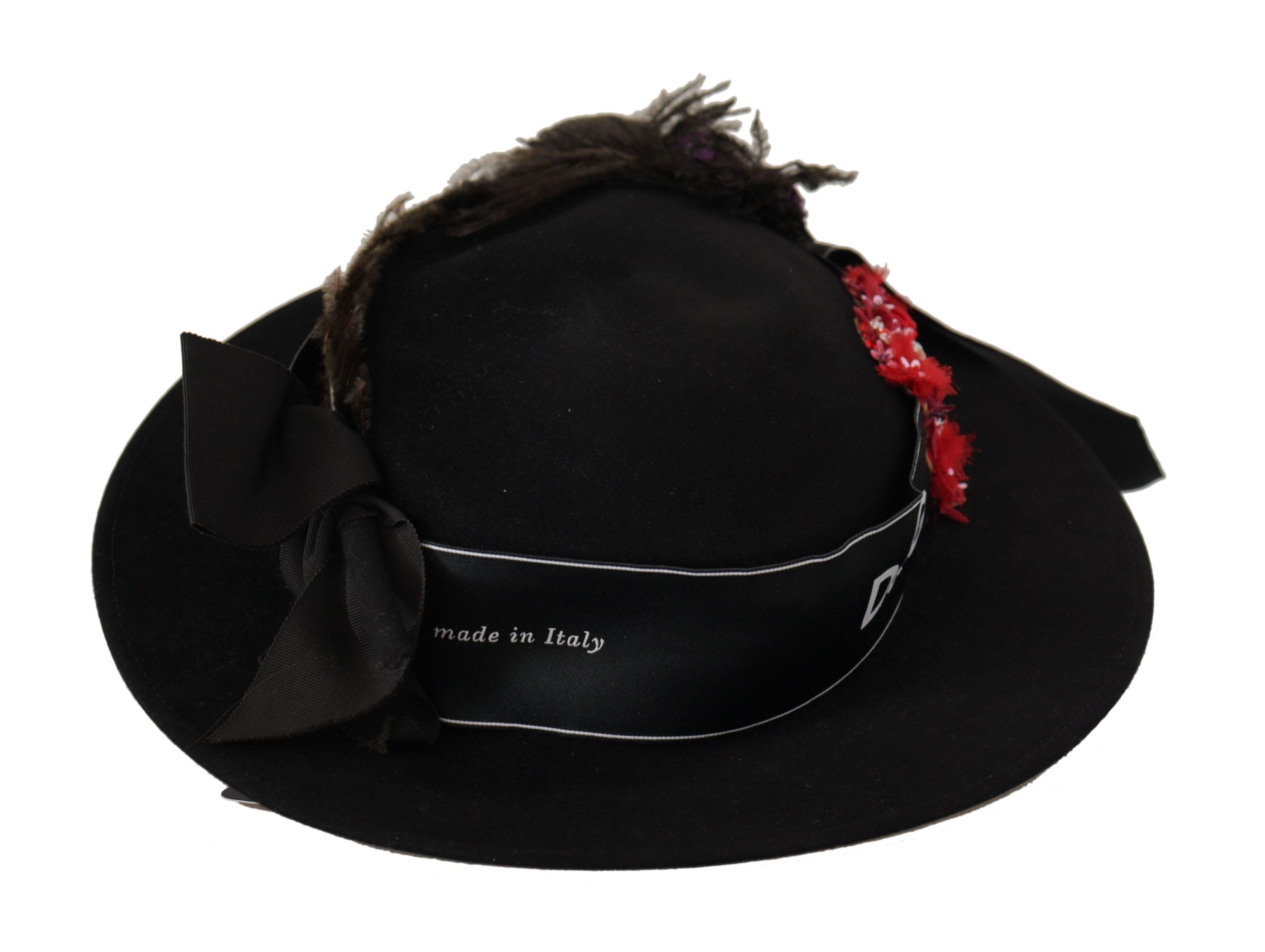 Dolce &amp; Gabbana Black Lapil Кристално сърце Брошка Fedora Шапка