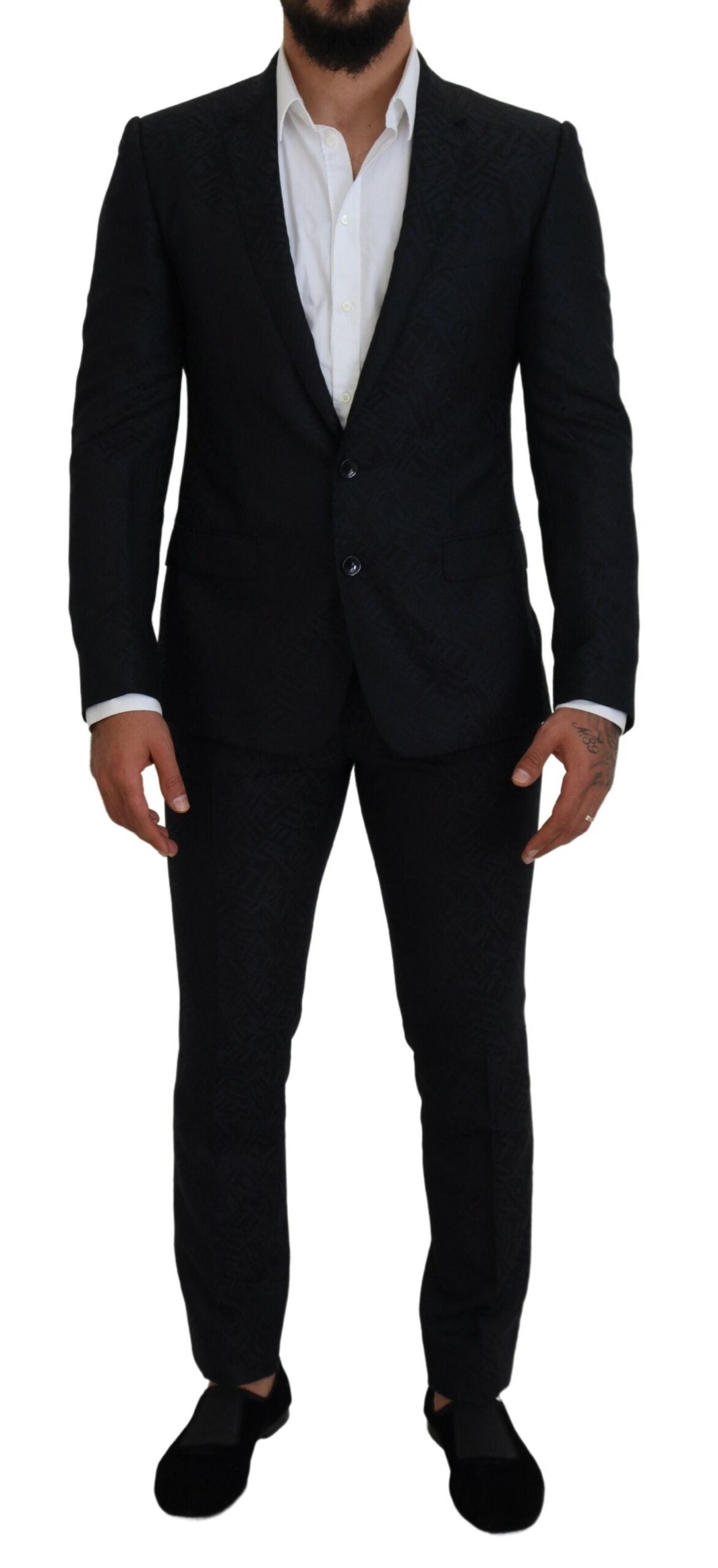 Dolce &amp; Gabbana Син фентъзи копринен вълнен костюм MARTINI Slim Fit