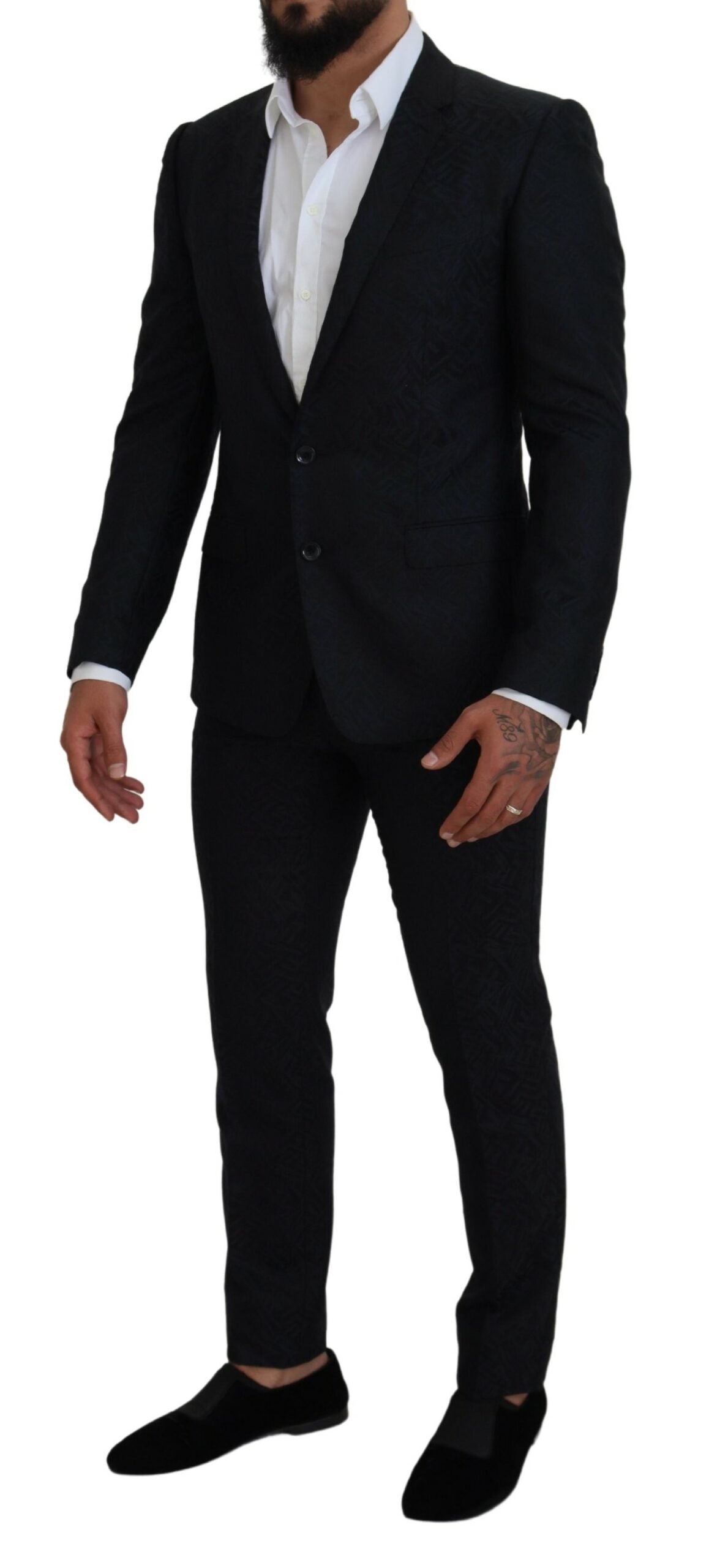 Dolce &amp; Gabbana Син фентъзи копринен вълнен костюм MARTINI Slim Fit