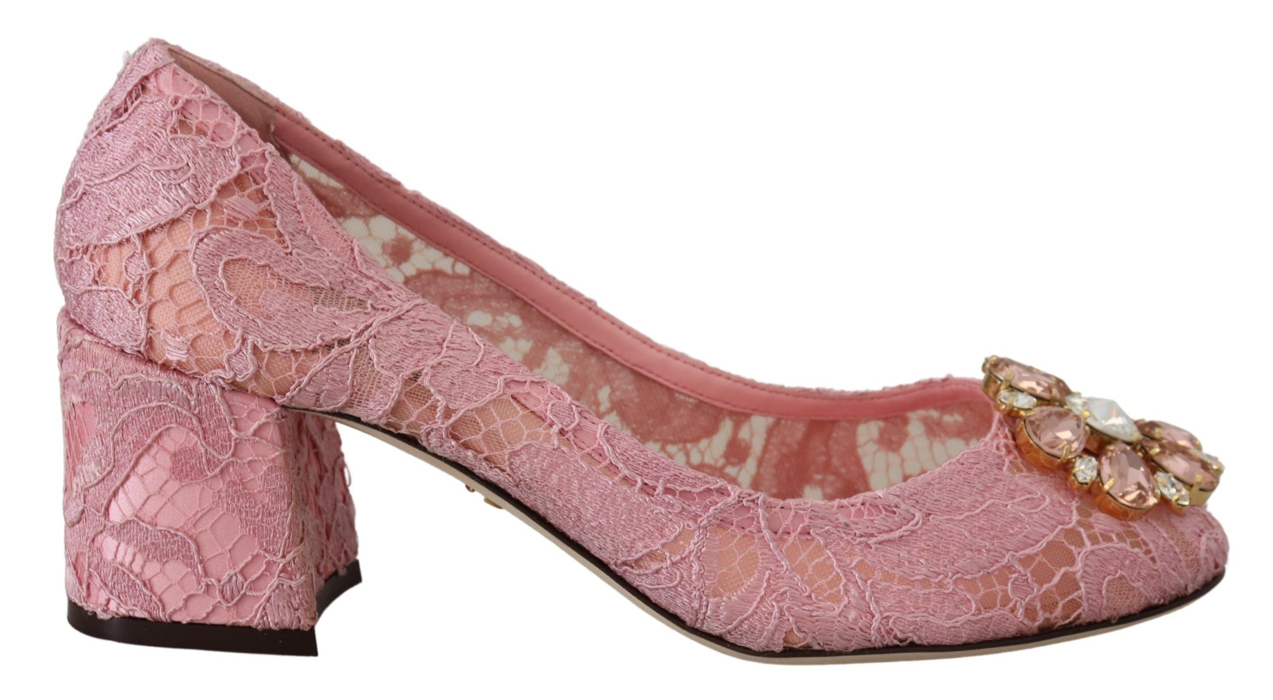 Dolce &amp; Gabbana Pink Taormina Lace Crystal Pumps Пастелни обувки