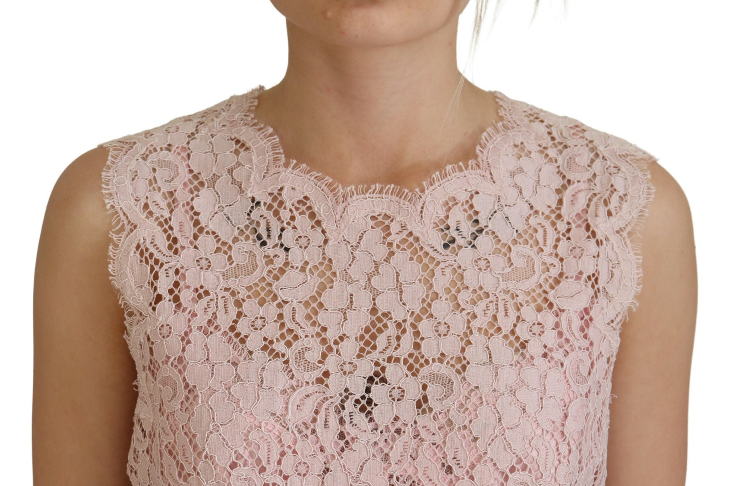 Dolce &amp; Gabbana Розова дантелена блуза без ръкави с флорални мотиви