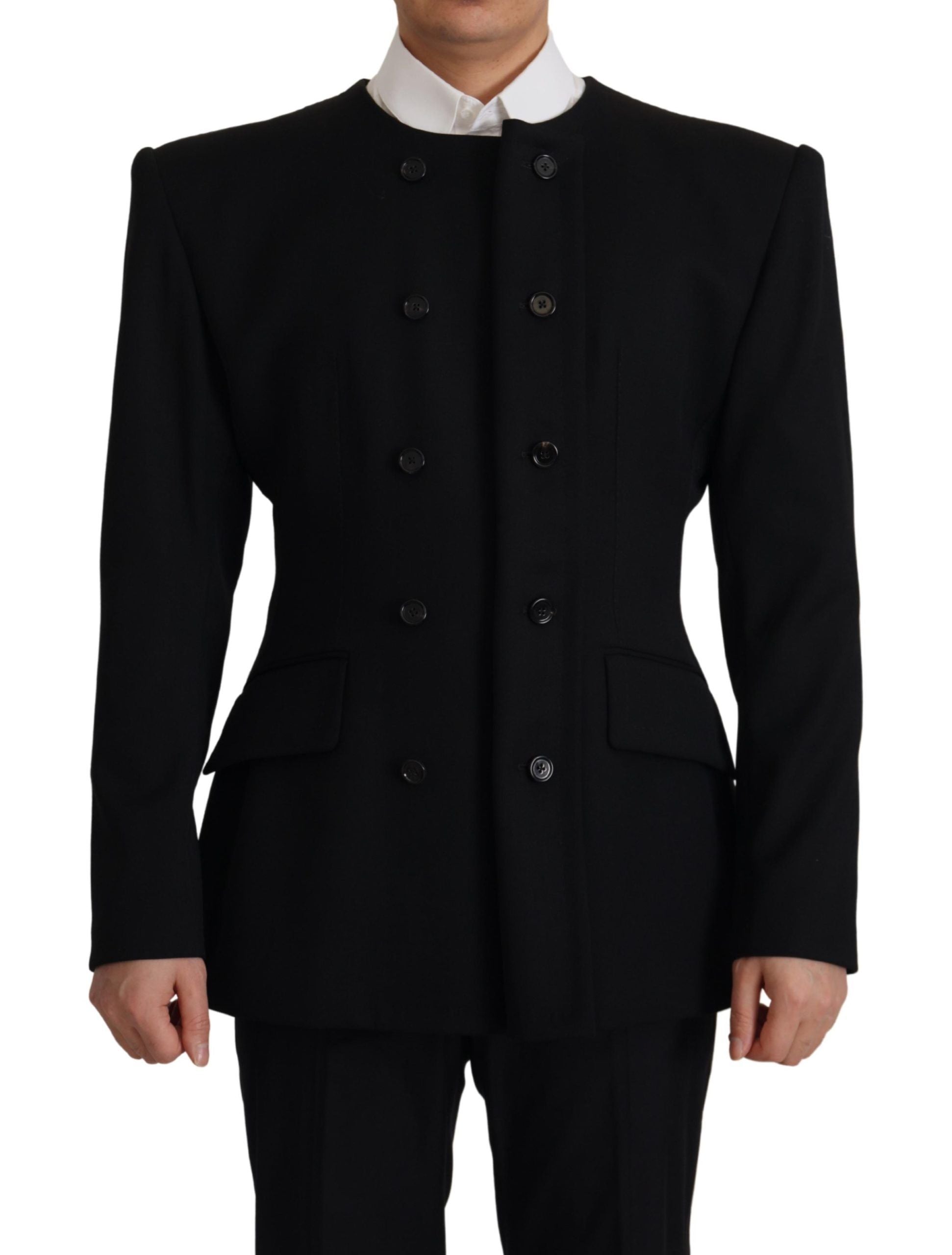 Черно вълнено сако с двуредно сако Dolce &amp; Gabbana