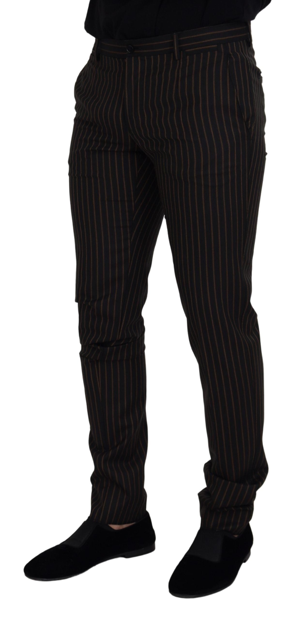 Официални мъжки панталони Dolce &amp; Gabbana с черни кафяви райета