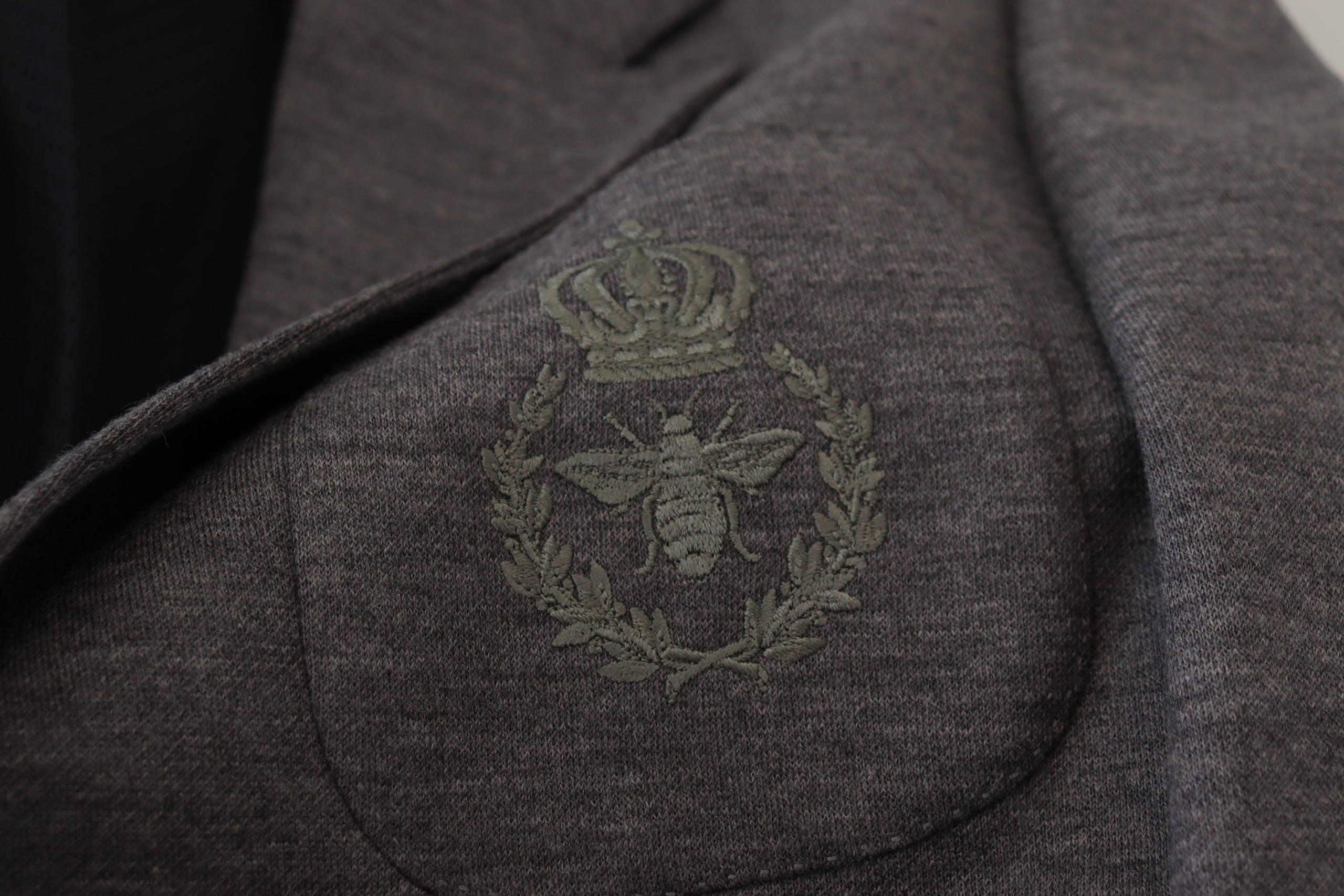 Dolce & Gabbana Elegant Gray Wool Blazer with Bee Crown Embroidery