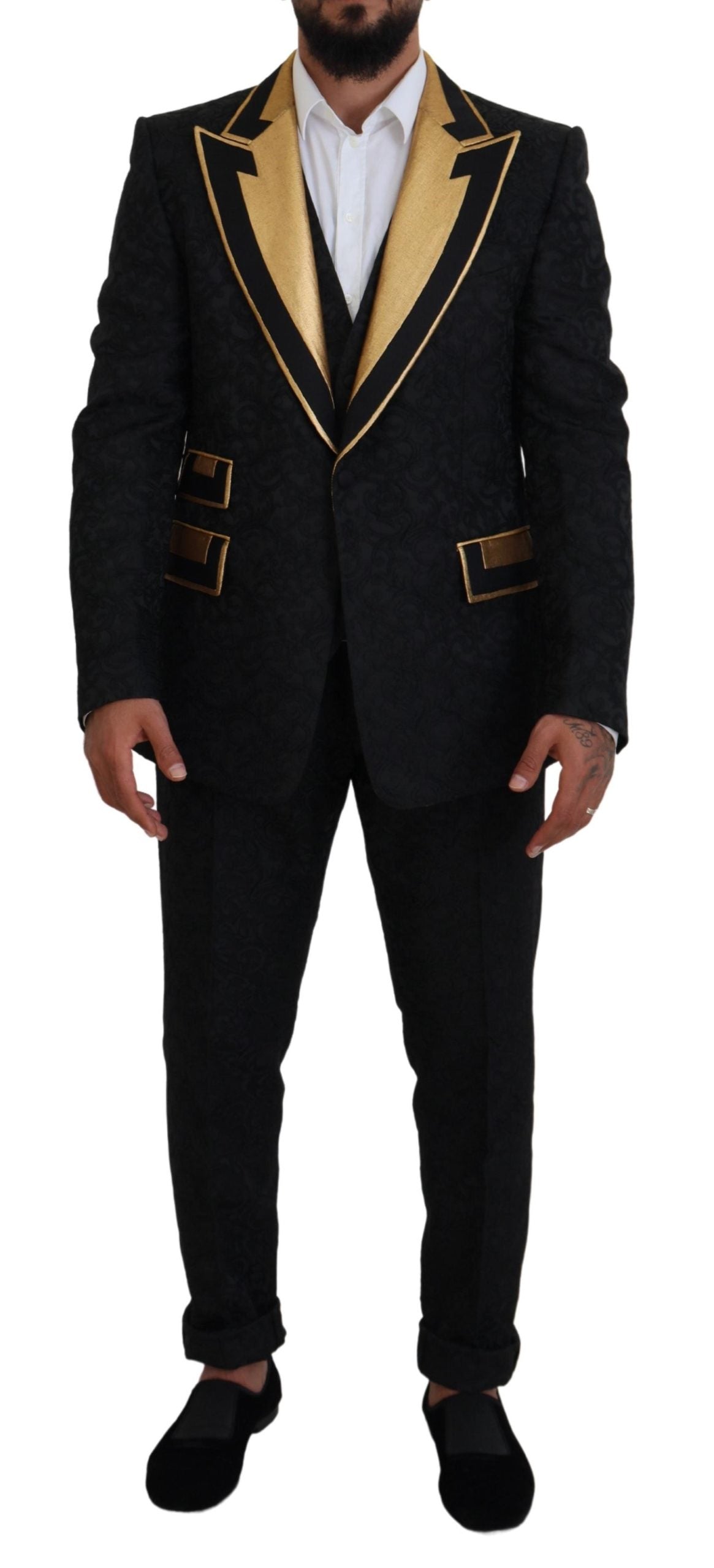 Dolce &amp; Gabbana Black Gold Fantasy Tuxedo Slim Fit костюм