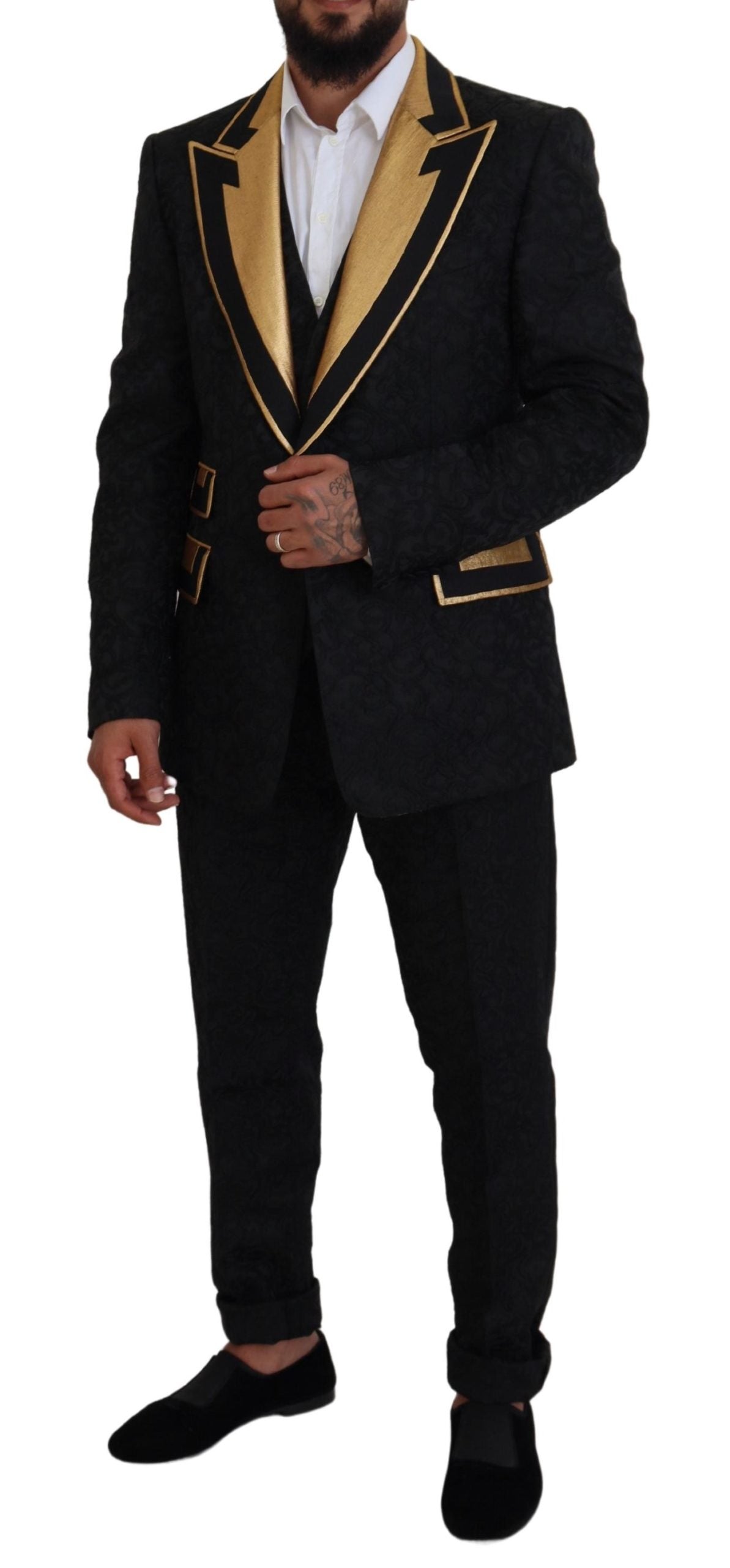 Dolce &amp; Gabbana Black Gold Fantasy Tuxedo Slim Fit костюм