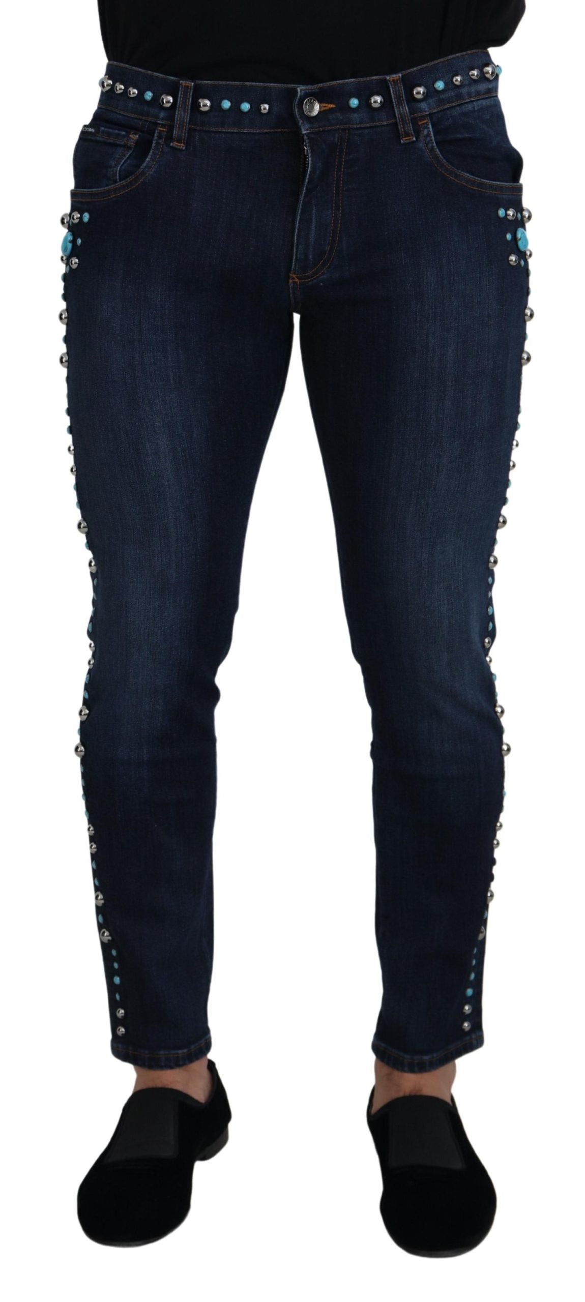 Сини памучни деним дънки с ниска талия Dolce &amp; Gabbana