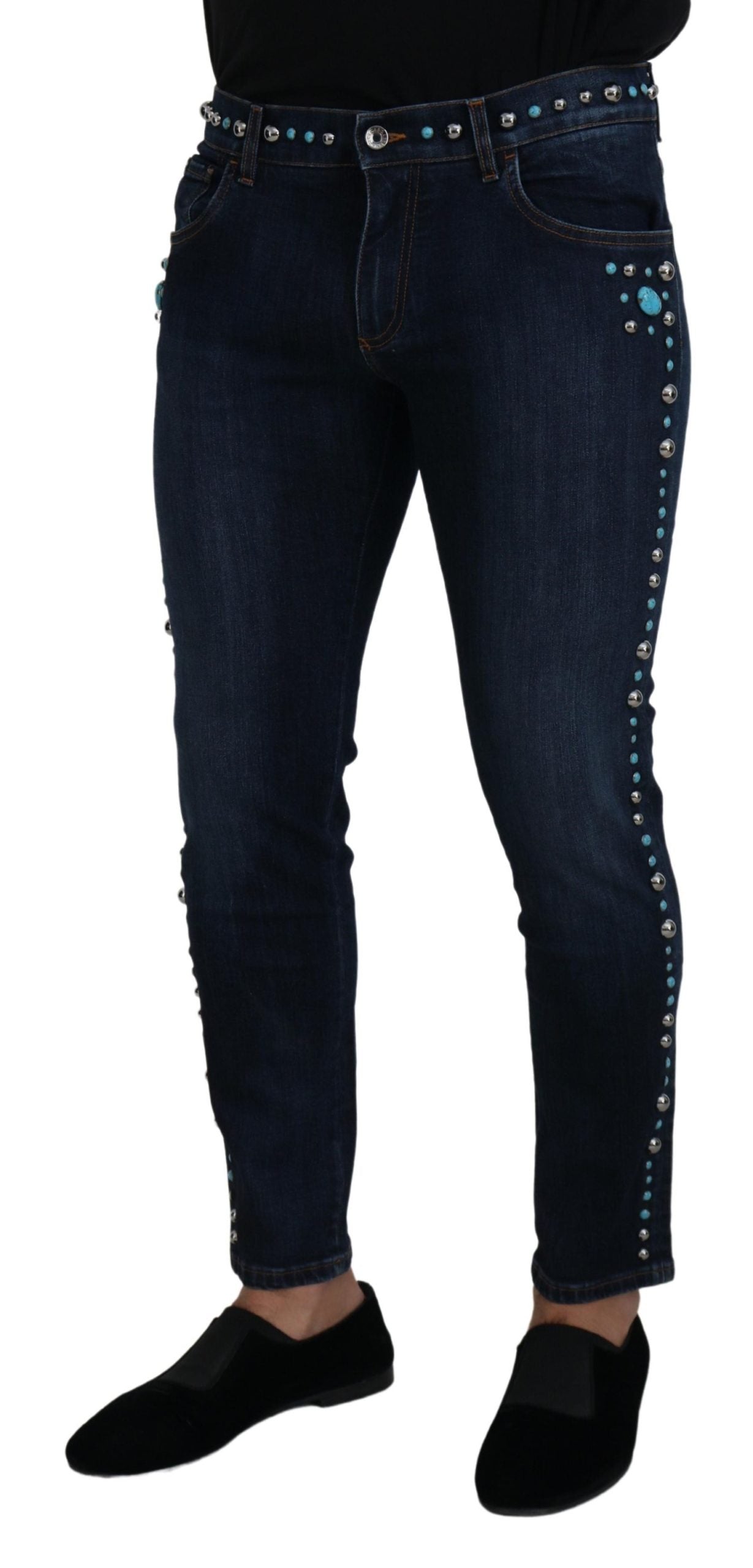 Сини памучни деним дънки с ниска талия Dolce &amp; Gabbana