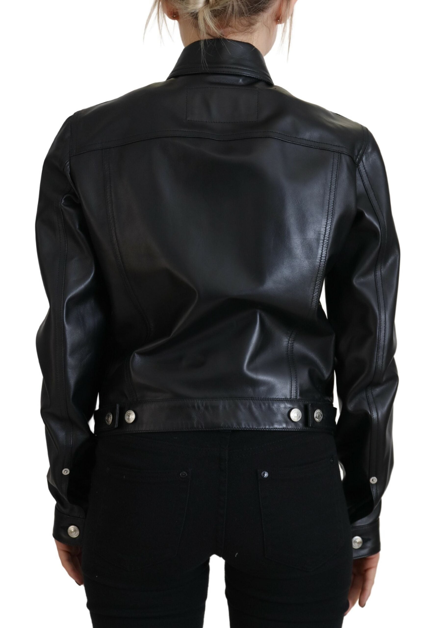 Dsquared² Black Leather Collared Long Sleeves Jacket