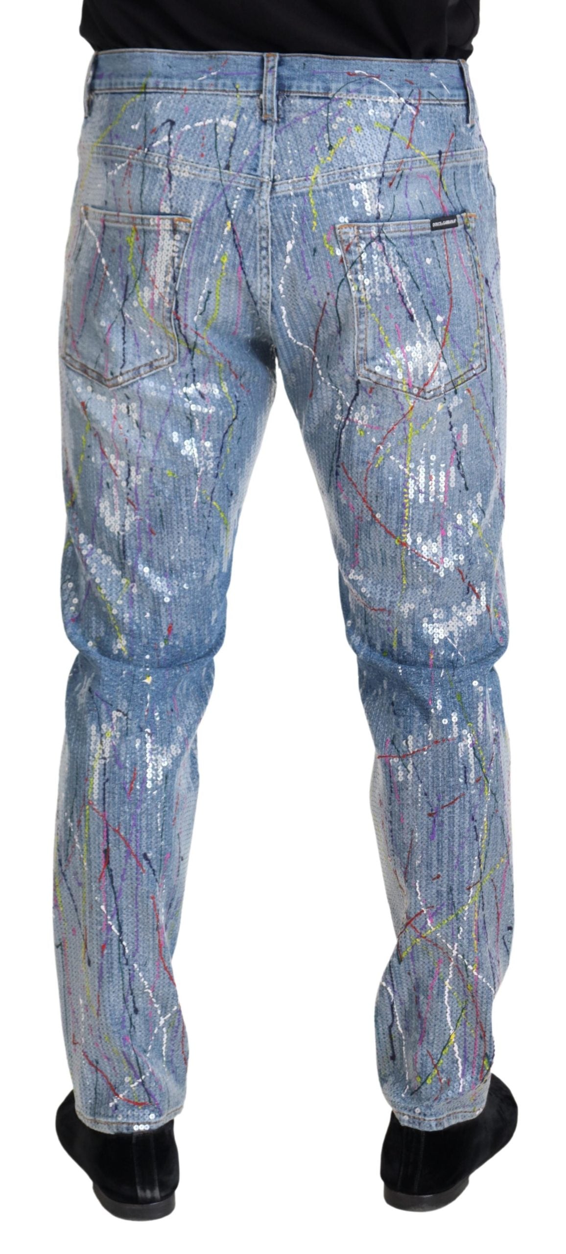 Dolce &amp; Gabbana сини памучни дънки с цветен принт с деним