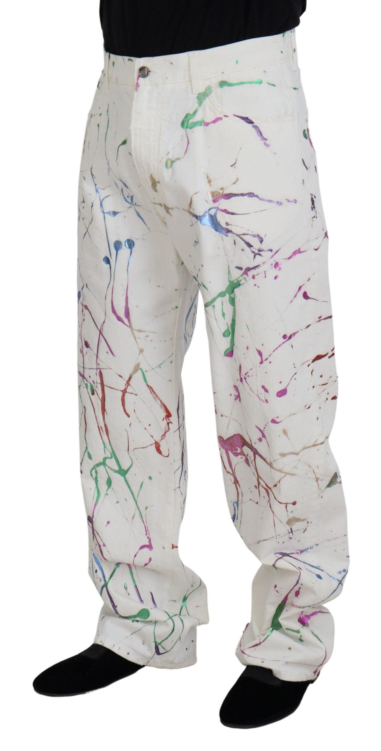 Dolce &amp; Gabbana Бели памучни дънкови панталони с цветен принт