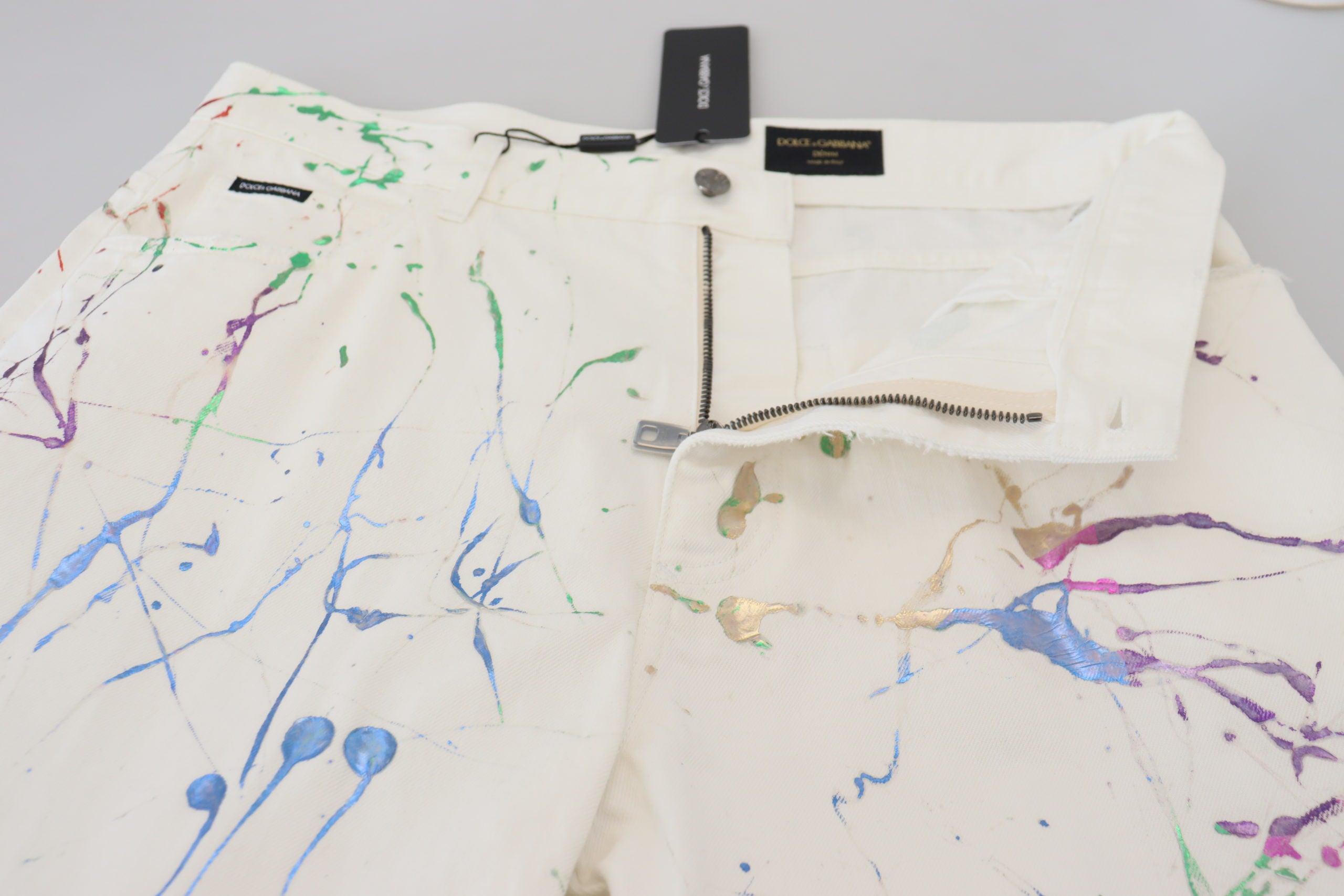 Dolce &amp; Gabbana Бели памучни дънкови панталони с цветен принт