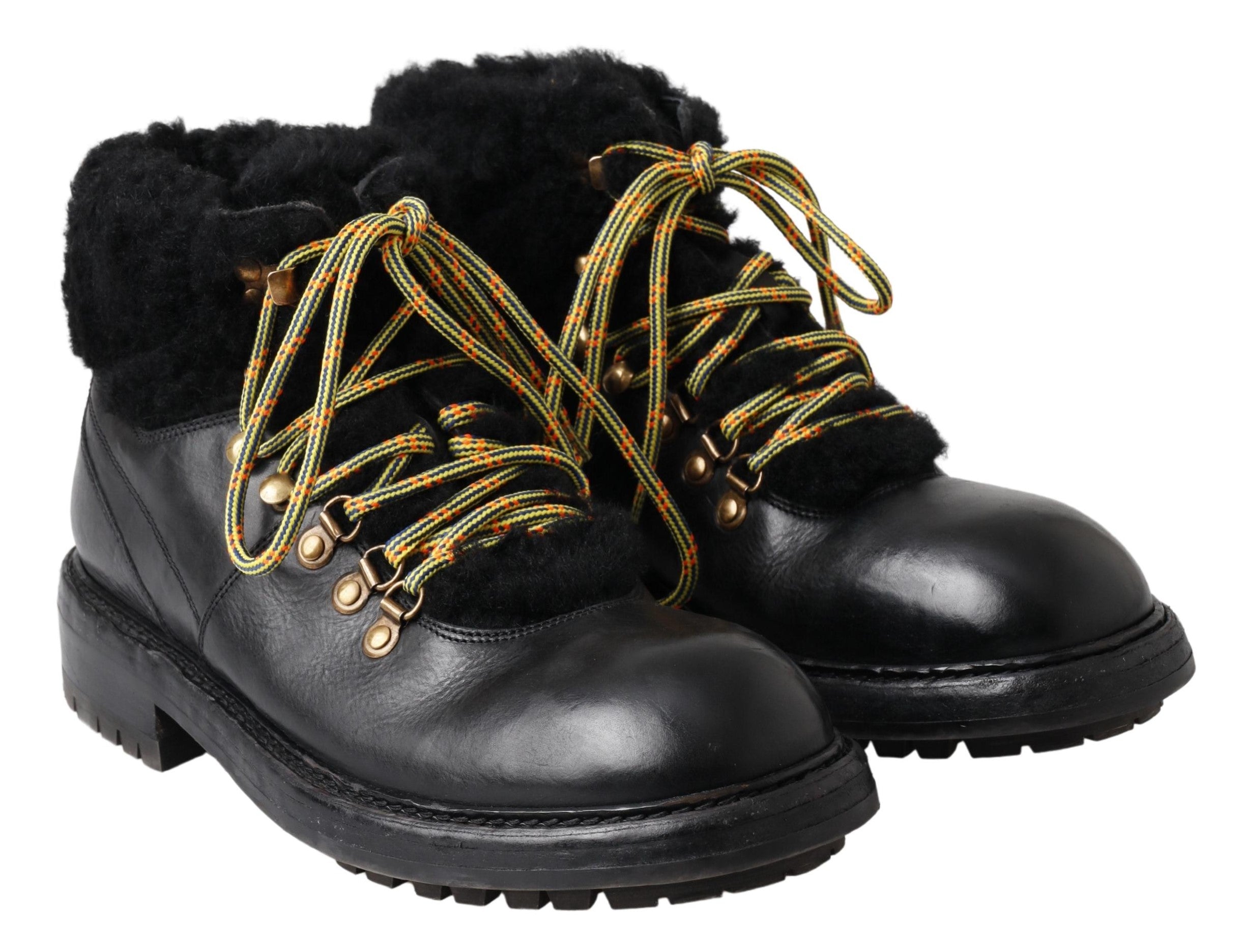 Dolce &amp; Gabbana Черни кожени ботуши Bernini Shearling Обувки