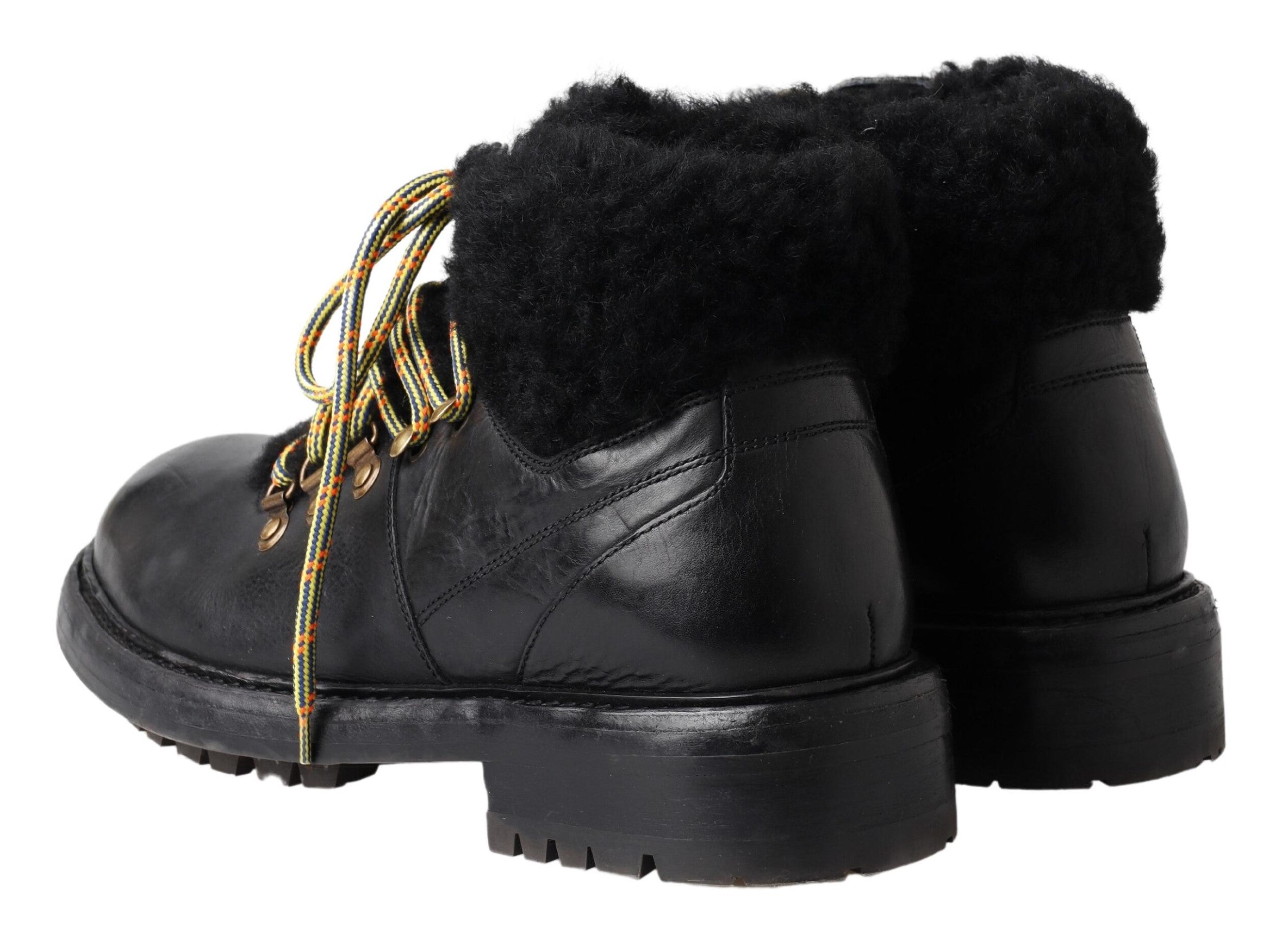 Dolce &amp; Gabbana Черни кожени ботуши Bernini Shearling Обувки