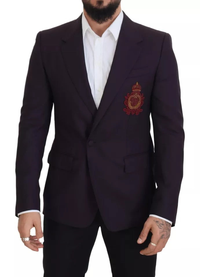 Dolce & Gabbana Purple Logo Single Breasted Wool Blazer