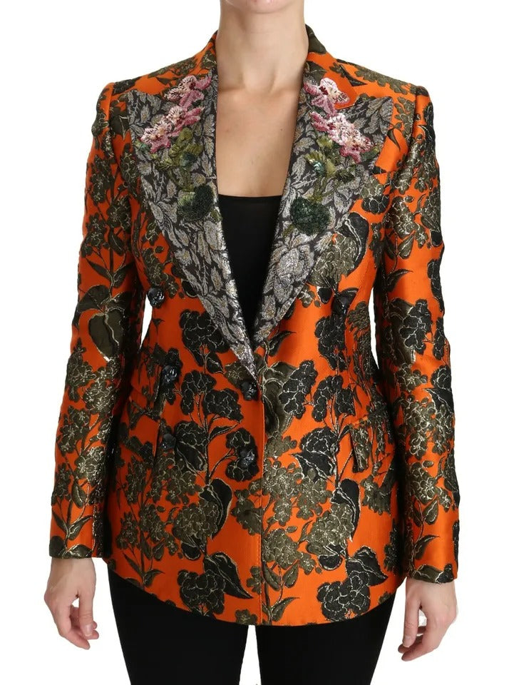 Dolce & Gabbana Orange Floral Brocade Coat Blazer Jacket