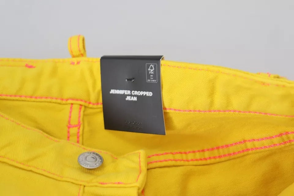 Dsquared² Yellow Cotton Low Waist Cropped Jennifer Denim Jeans